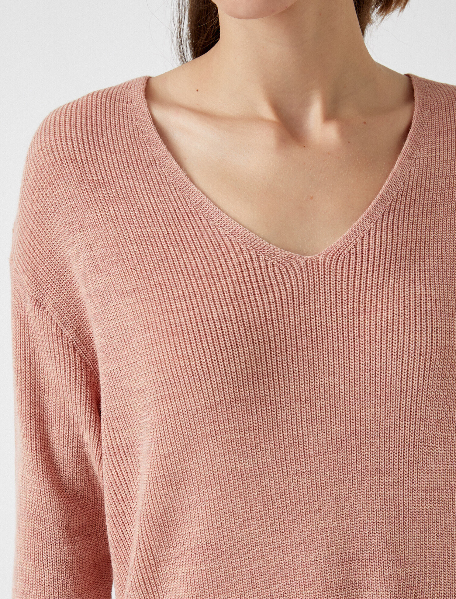   V Yaka Uzun Kollu Basic Triko Kazak Kaşmir Dokulu