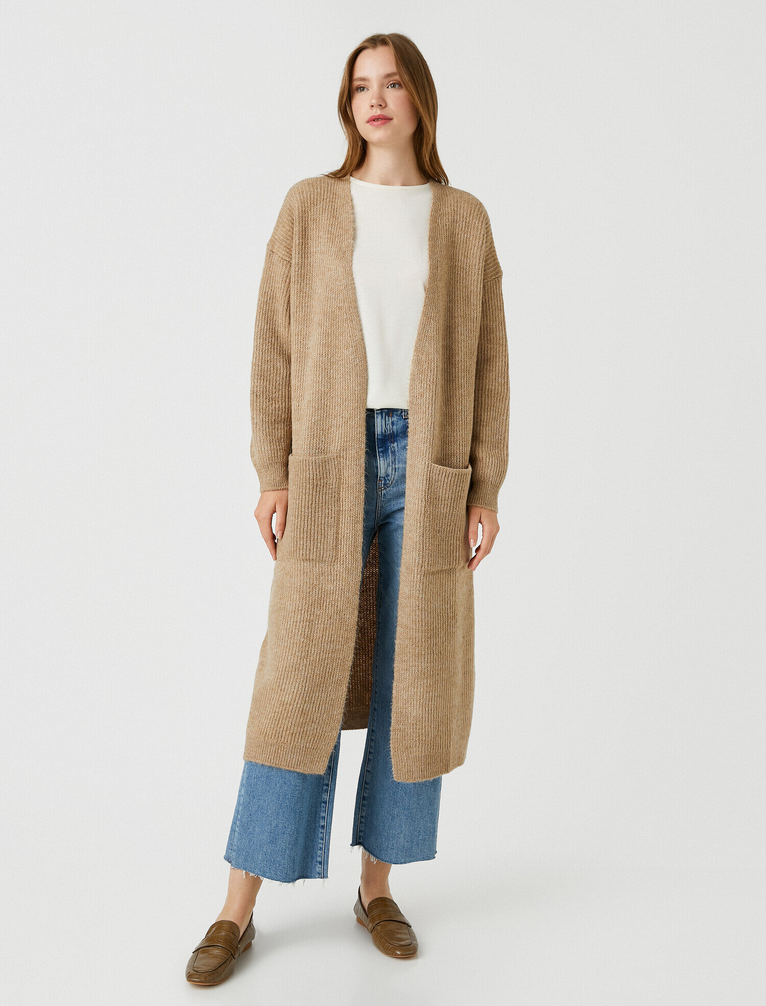   Uzun Kollu Cepli Ribanalı Hırka