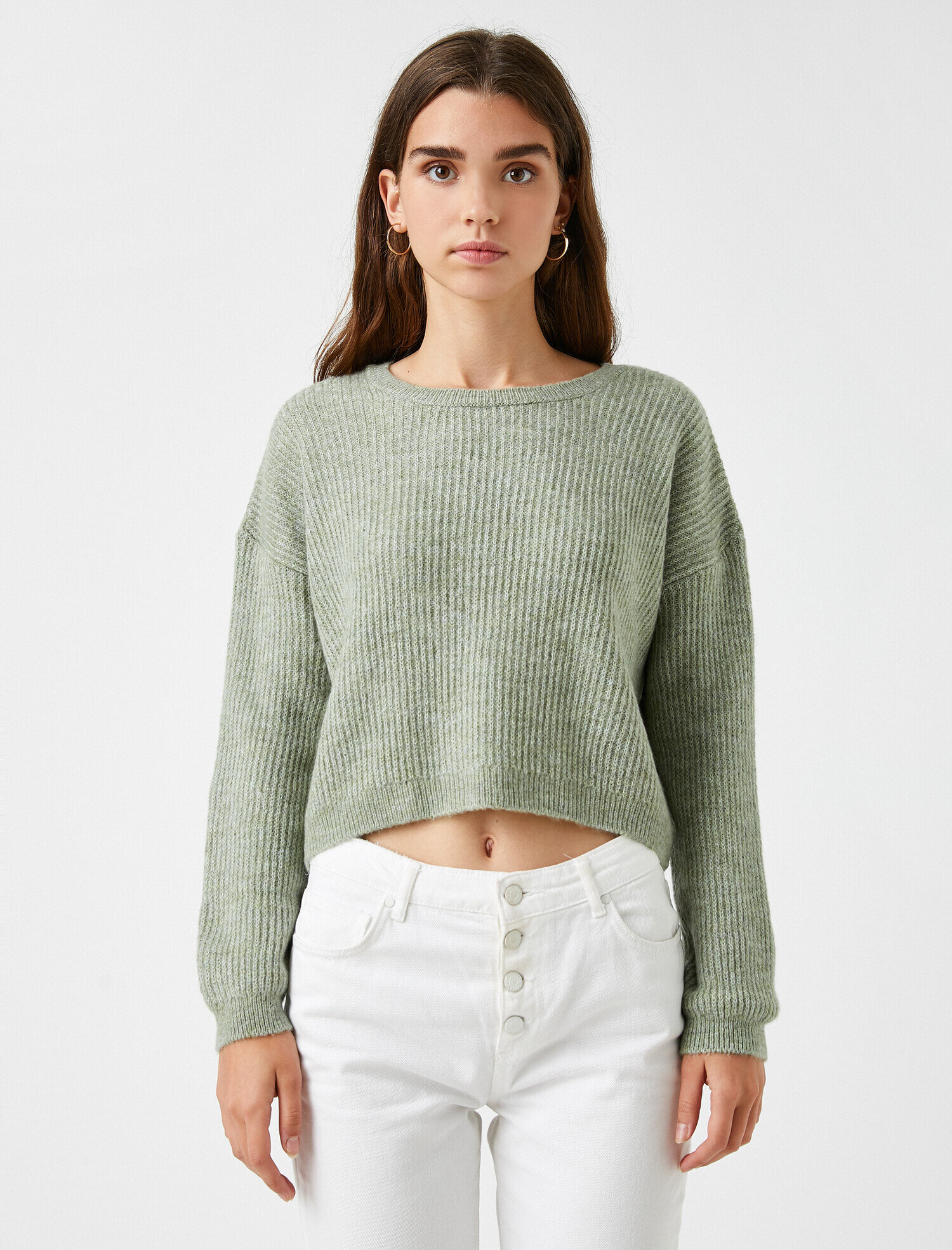   Bisiklet Yaka Triko Kazak Crop