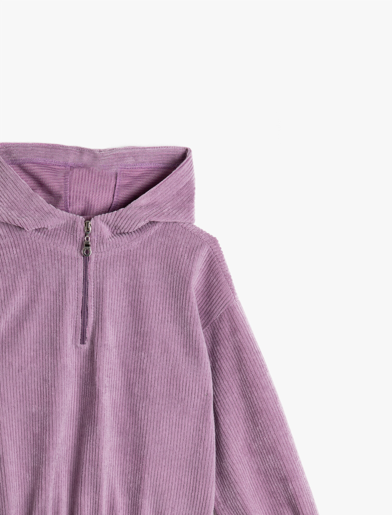  Kız Çocuk Kadife Kapüşonlu Fermuarlı Pamuklu Sweatshirt