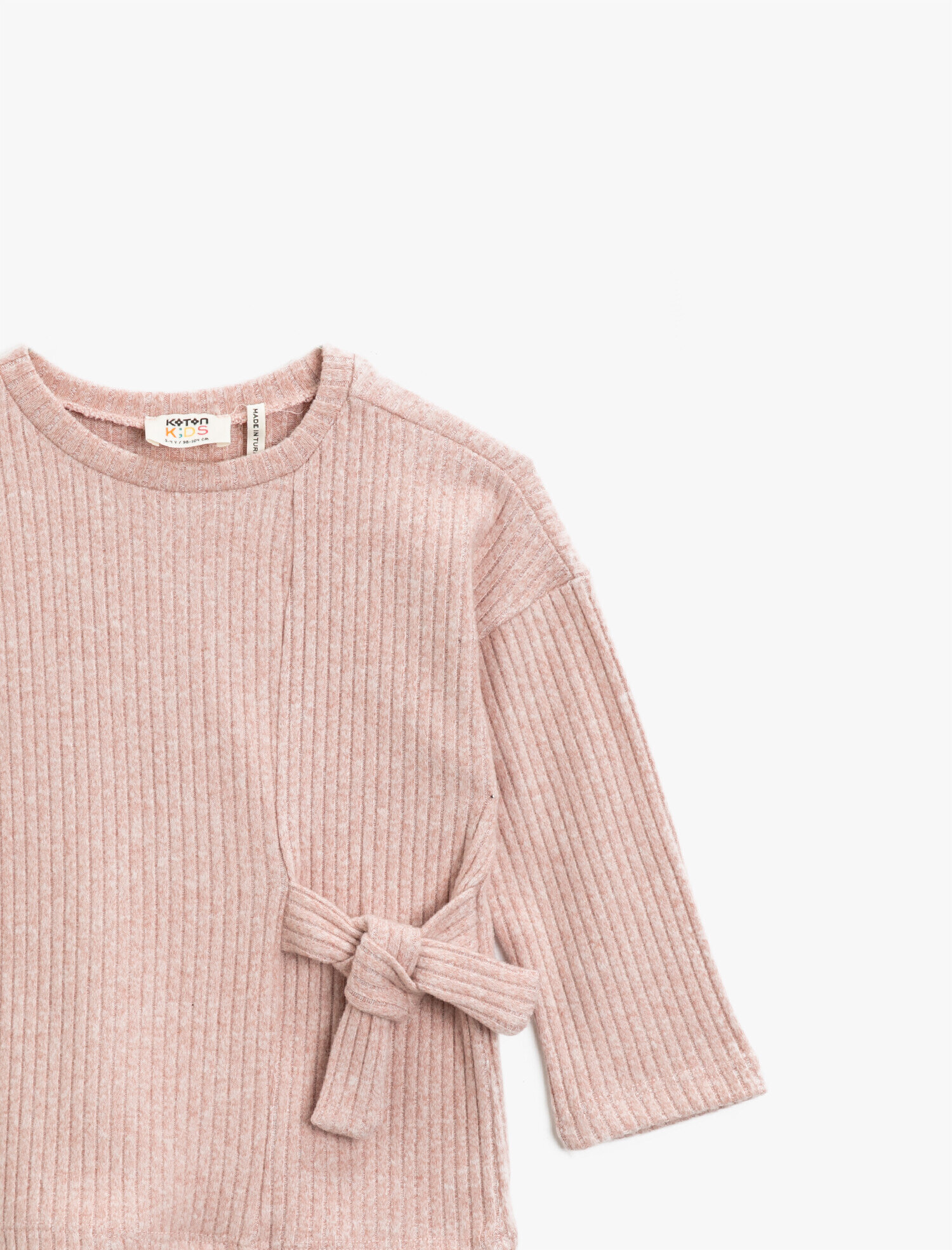  Kız Çocuk Kadife Fiyonklu Uzun Kollu Bisiklet Yaka Sweatshirt