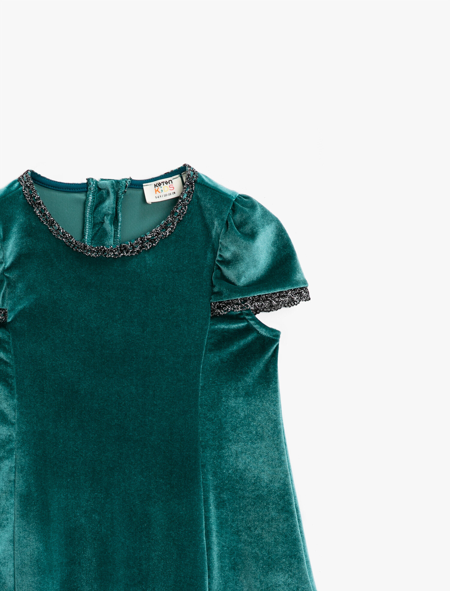  Kız Çocuk Kadife Elbise Kısa Kollu Simli