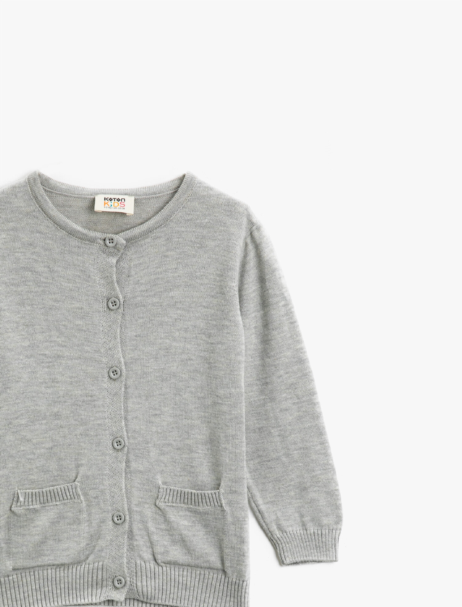  Kız Çocuk Düğmeli Cepli Uzun Kollu Hırka