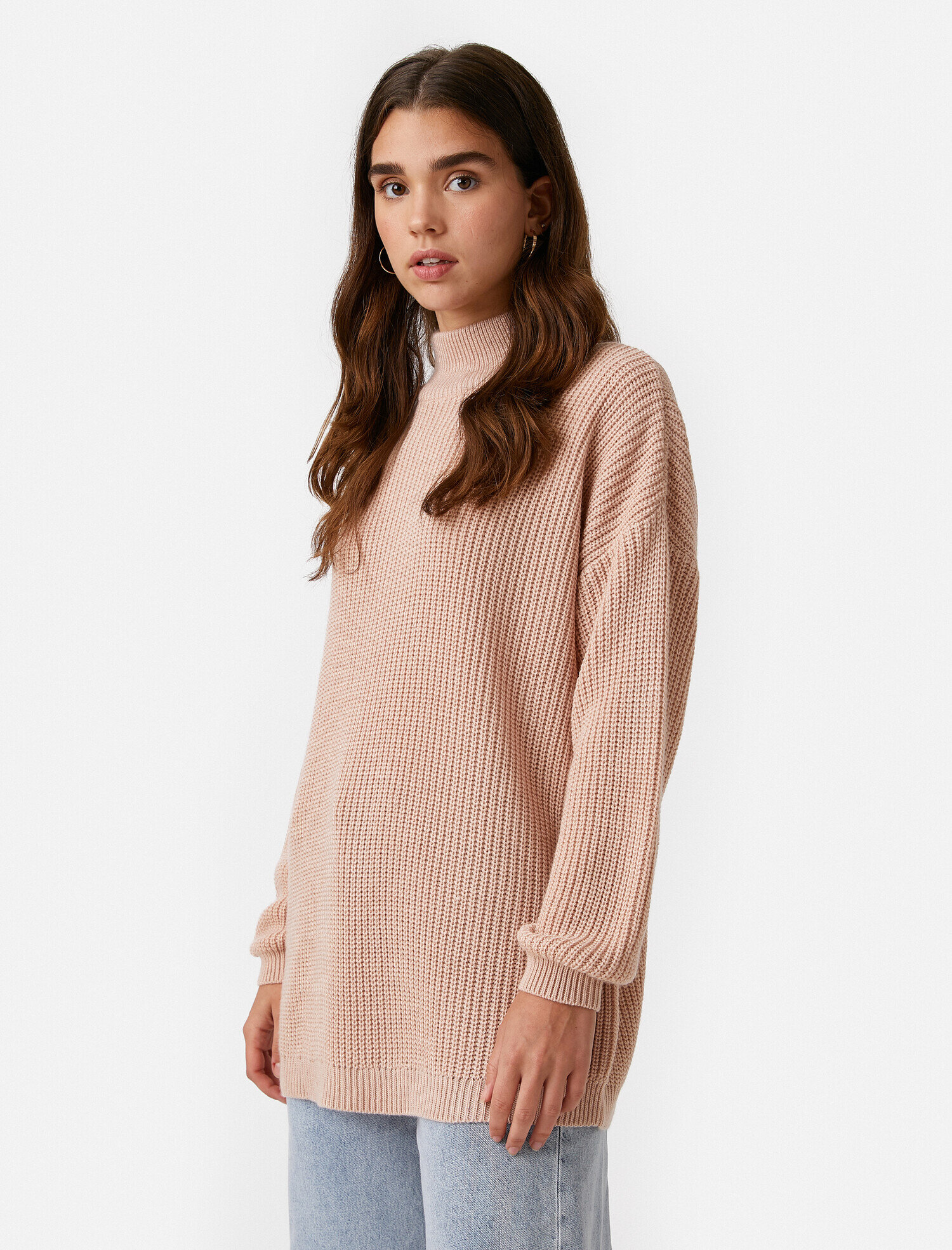   Balıkçı Yaka Oversize Kazak Triko Kaşmir Dokulu