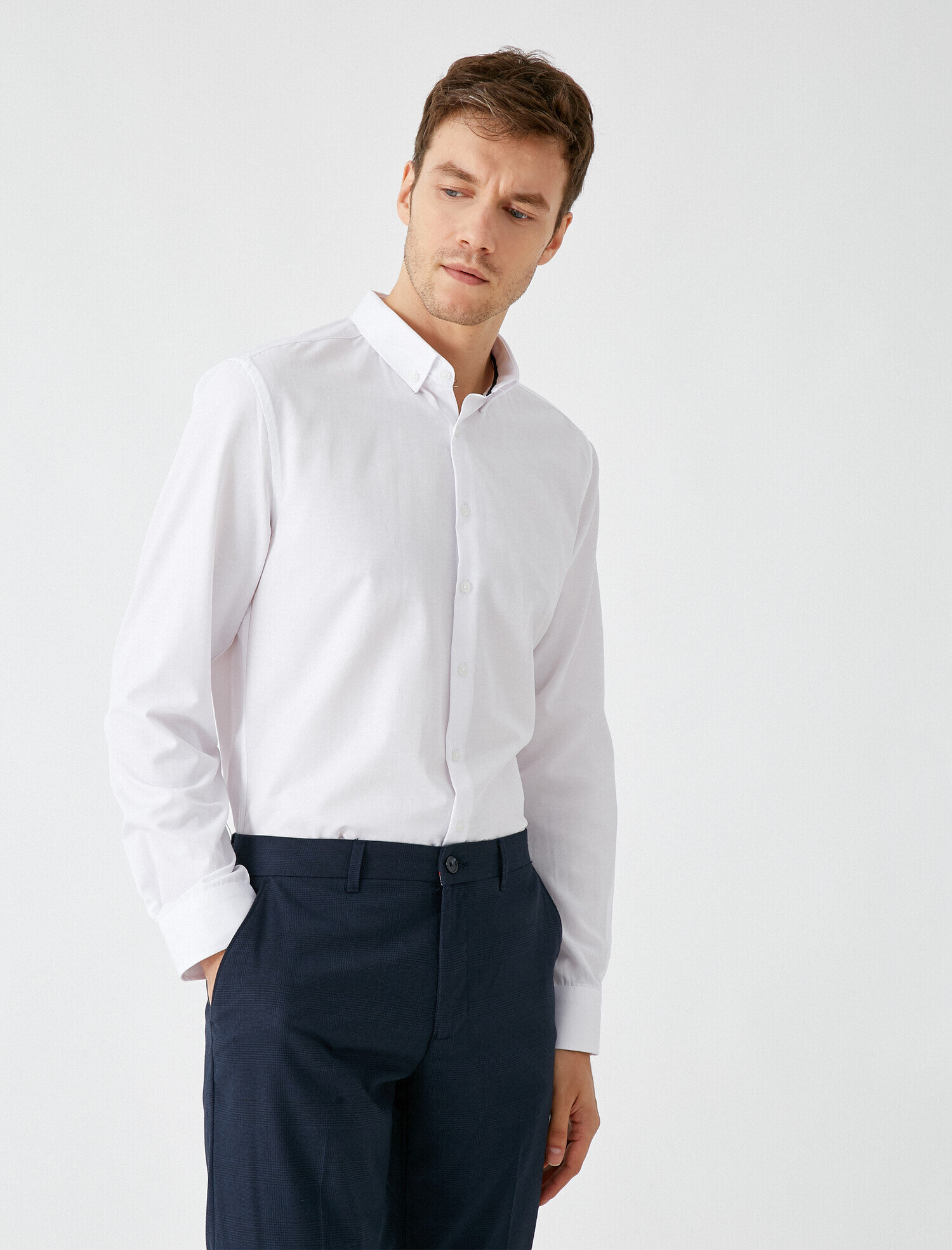   Poplin Kumaş Klasik Yaka Basic Uzun Kollu Gömlek Non Iron