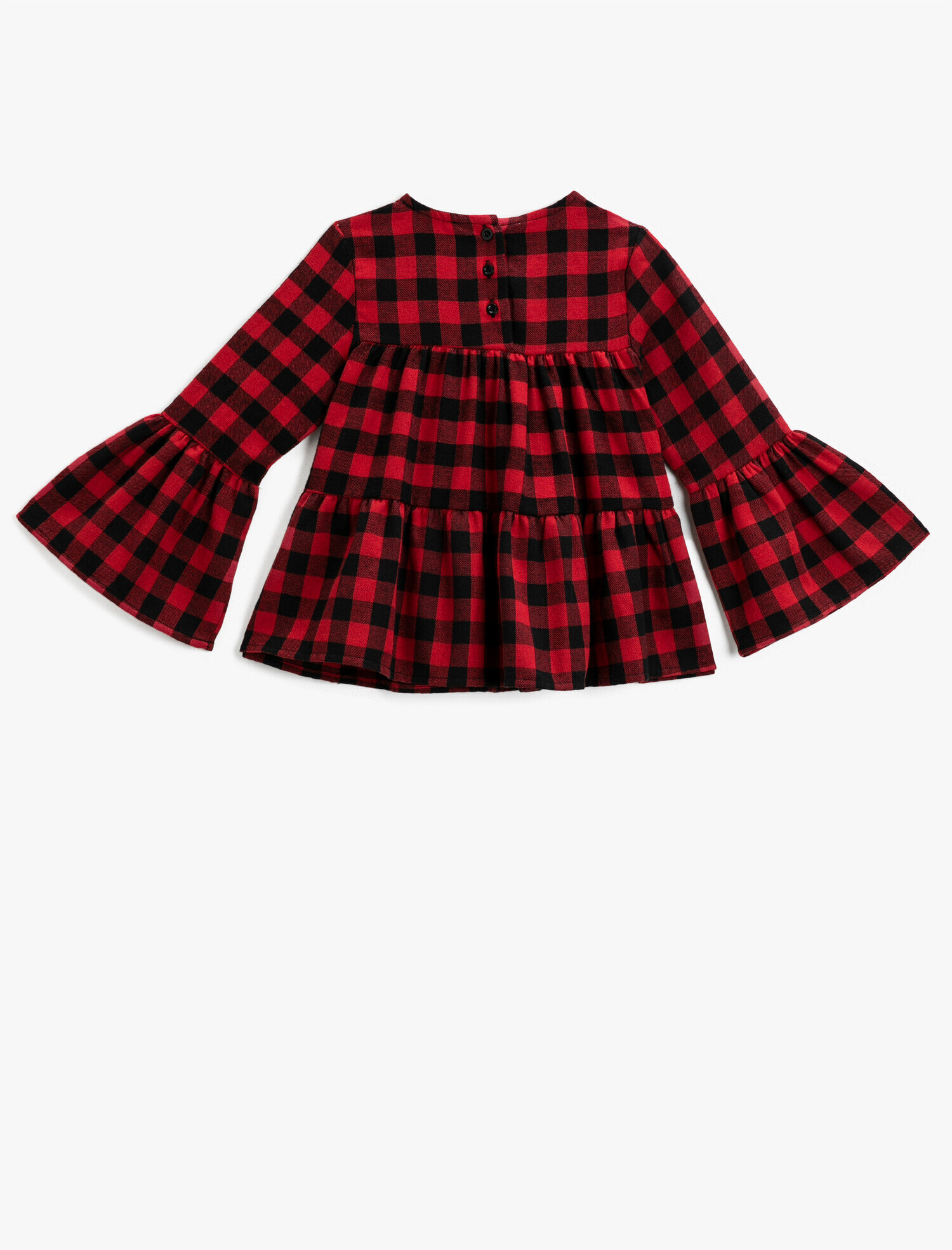  Kız Çocuk Kolları Fırfırlı Gömlek Ekoseli Volanlı