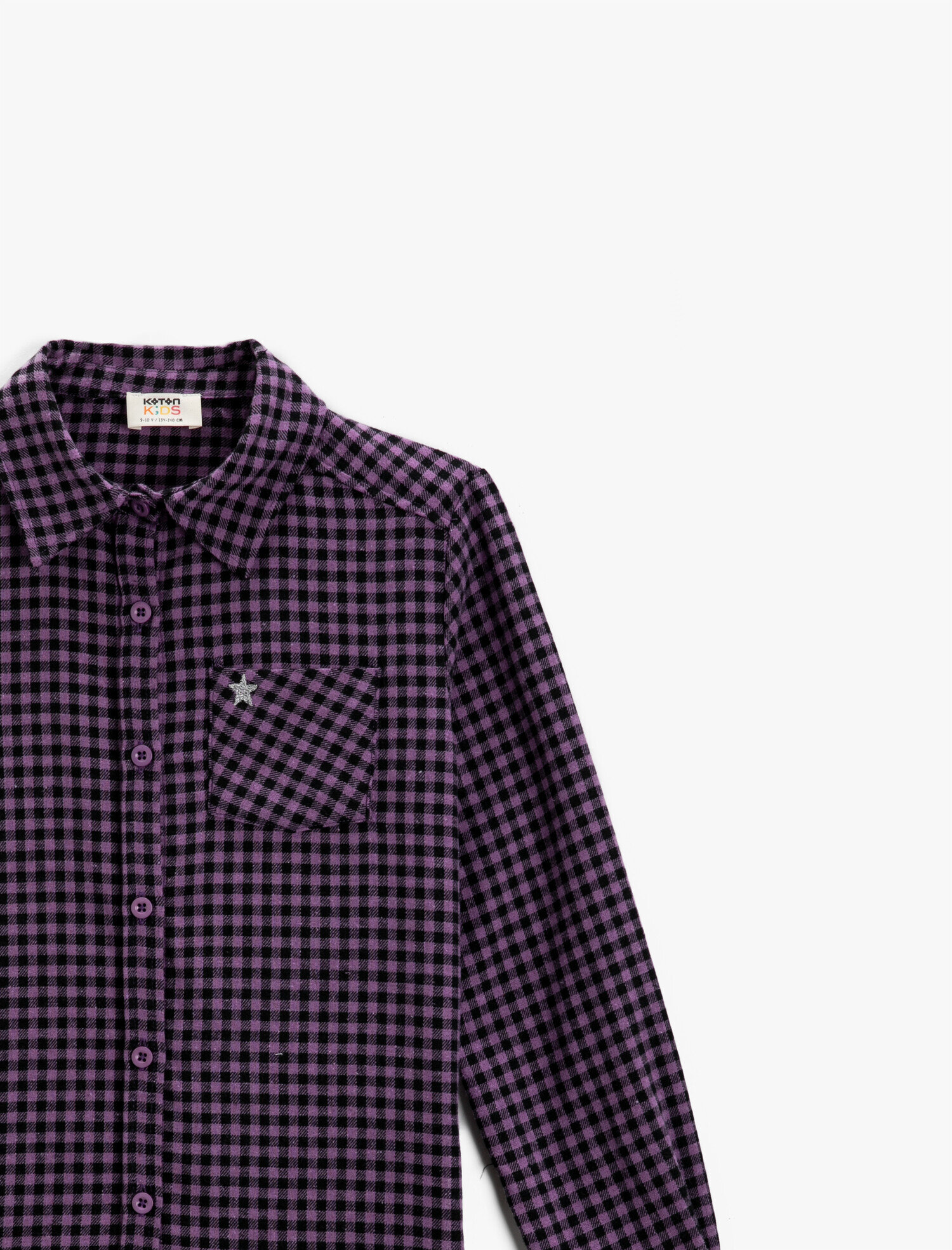  Kız Çocuk Kareli Uzun Kollu Klasik Yaka Tek Cepli Gömlek