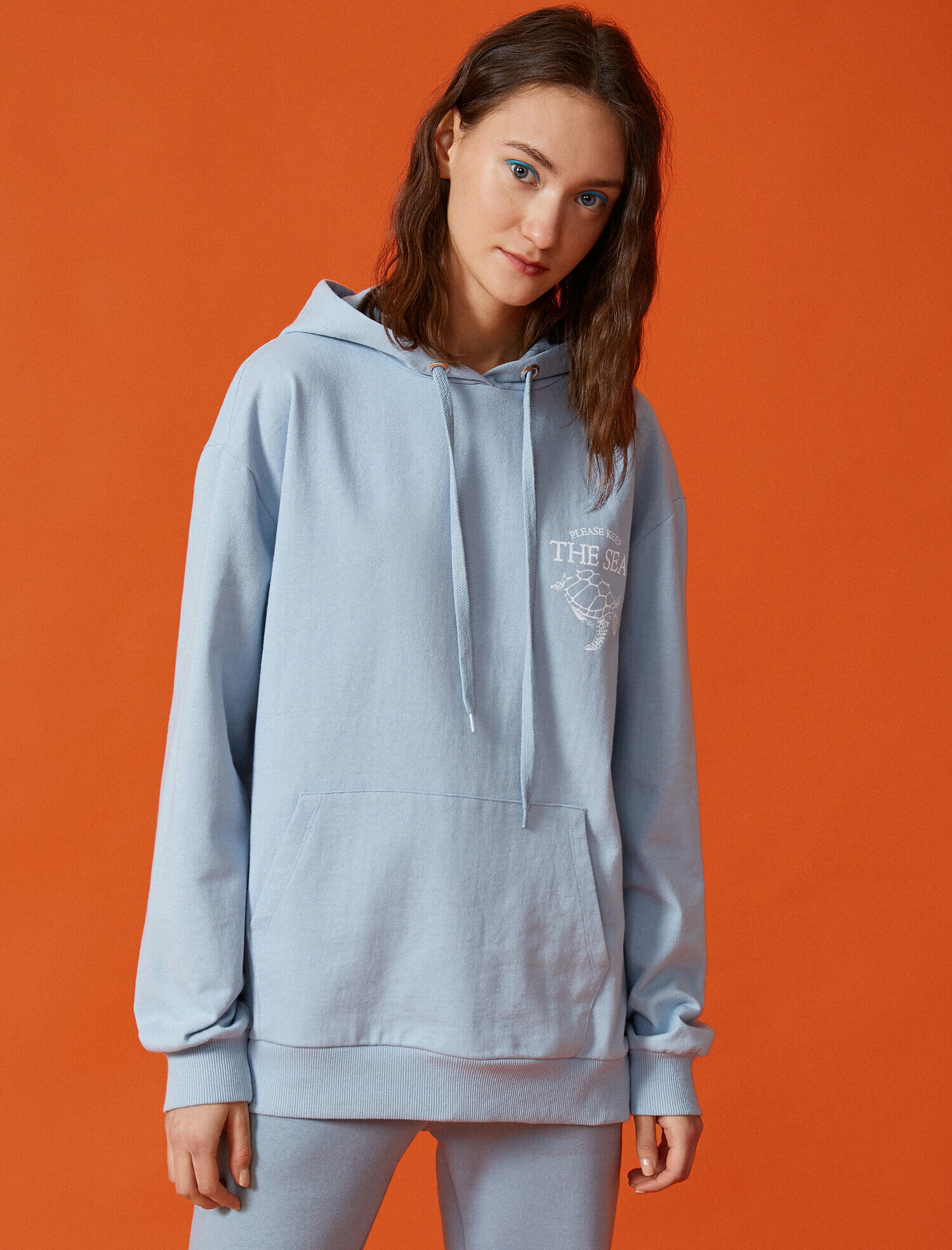   Kapüşonlu Yazılı Baskılı Sweatshirt Oversize