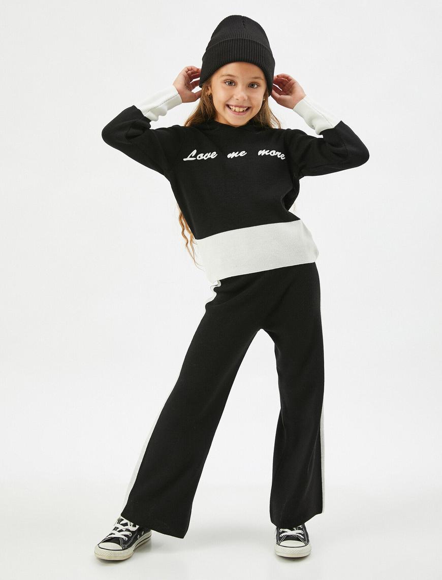  Kız Çocuk Triko Pantolon Şerit Detaylı