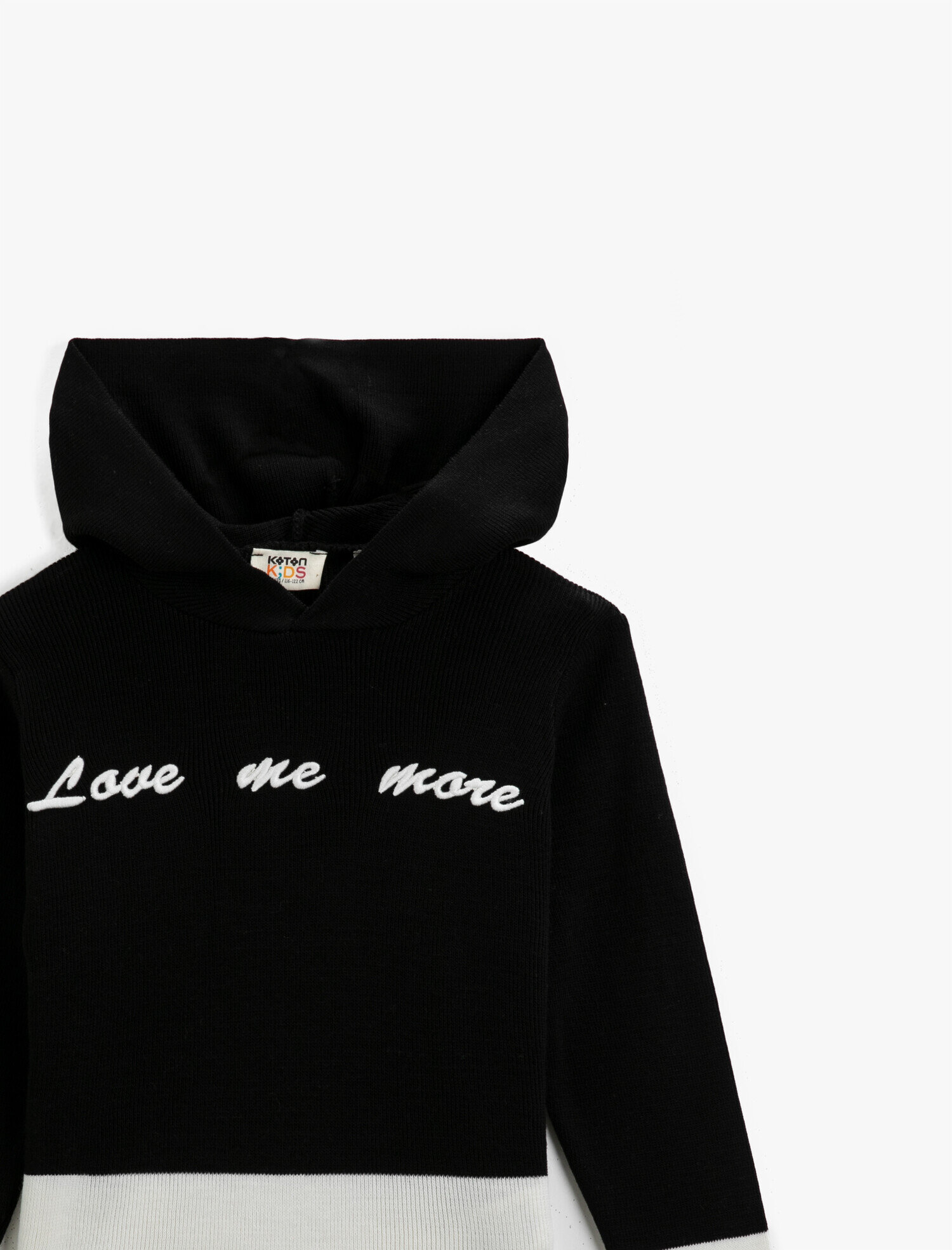 Kız Çocuk İşlemeli Kapüşonlu Kazak Renk Bloklu