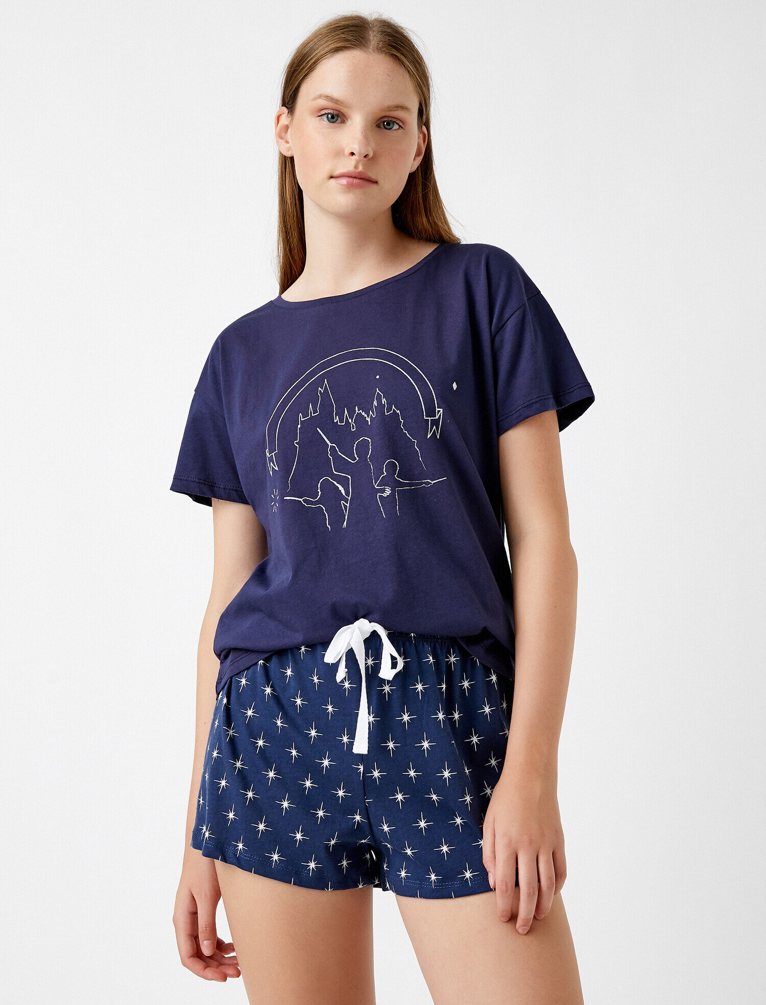   Pamuklu Pijama Takımı Şortlu Desenli