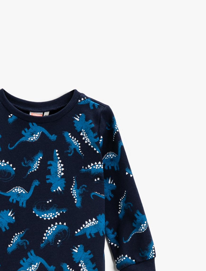  Erkek Bebek Dinazor Baskılı Sweatshirt Pamuklu