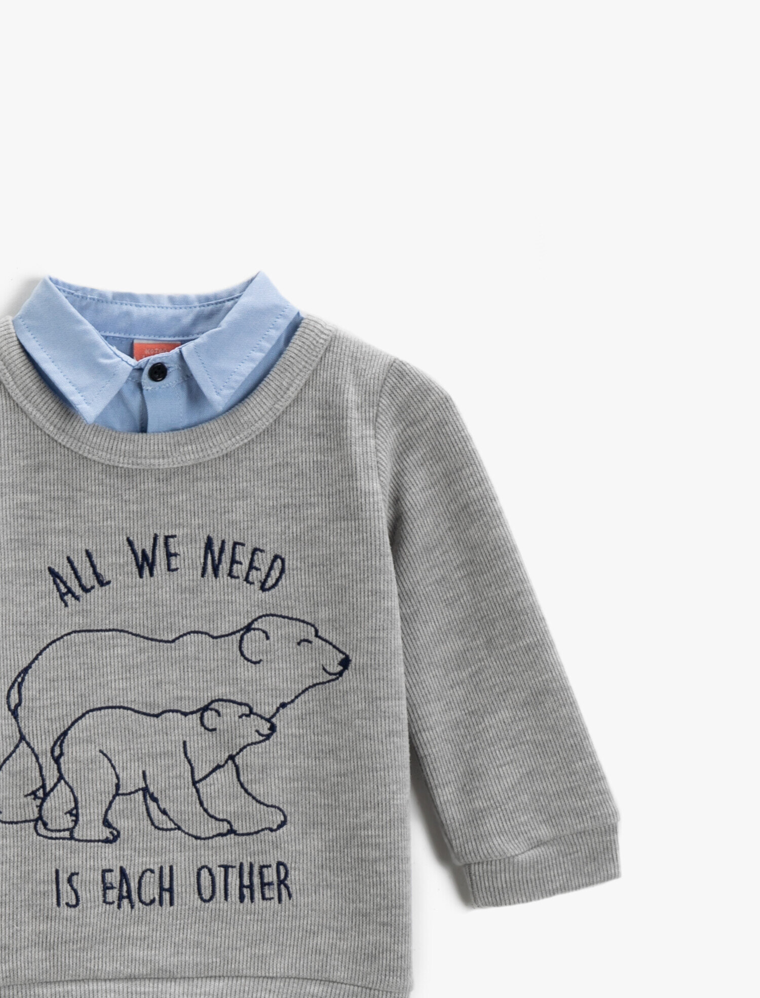  Erkek Bebek Yazılı Baskılı Sweatshirt Pamuklu Bisiklet Yaka