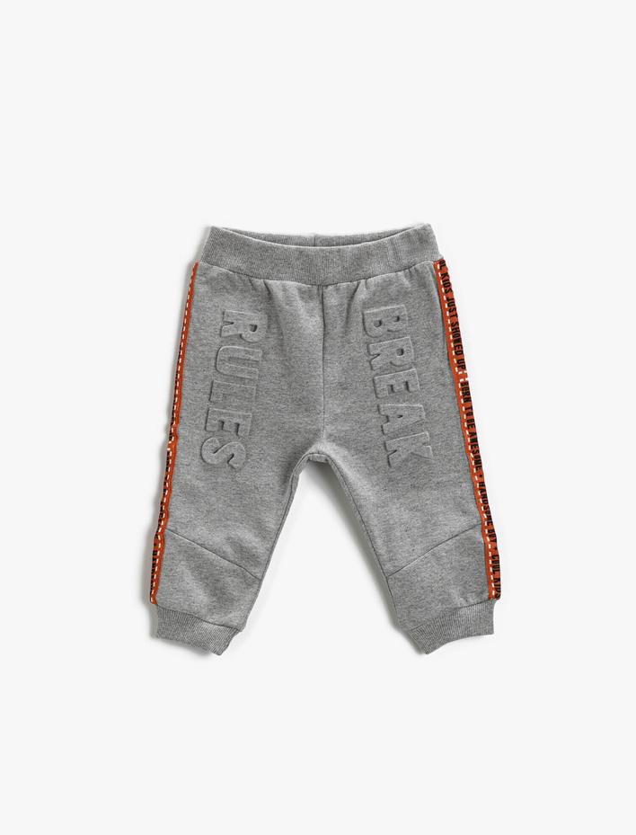 Erkek Bebek Baskılı Çizgili Eşofman Altı Beli Lastikli