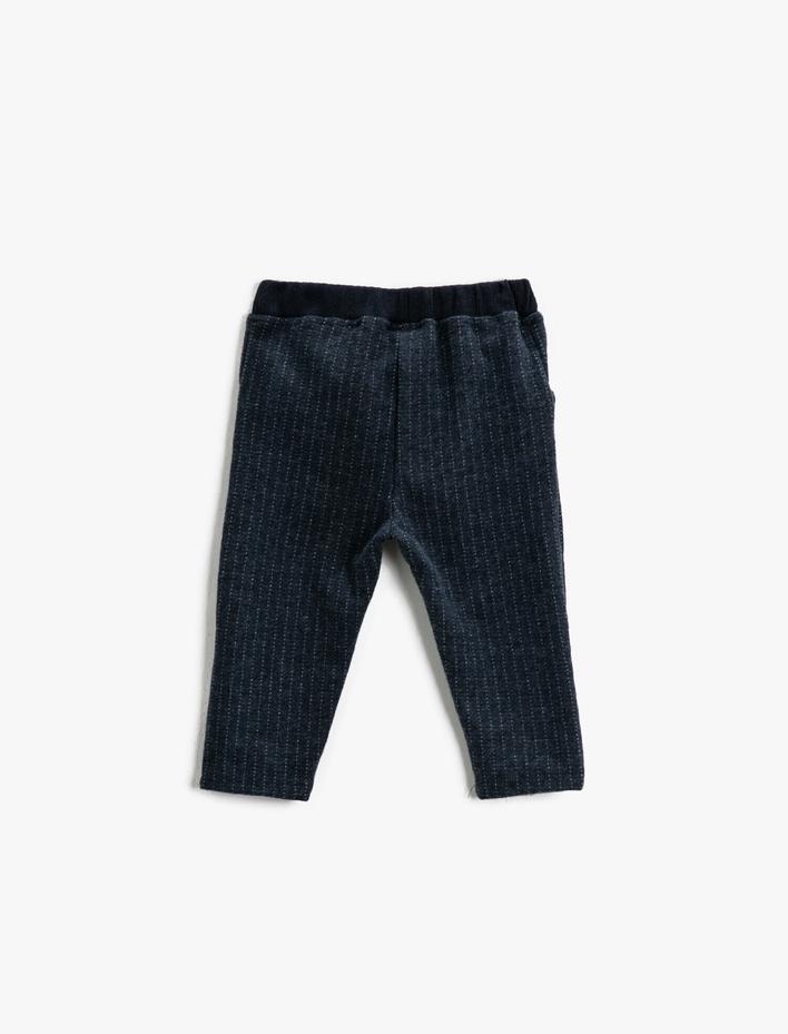 Erkek Bebek Belden Bağlamalı Çizgili Eşofman Altı Cepli