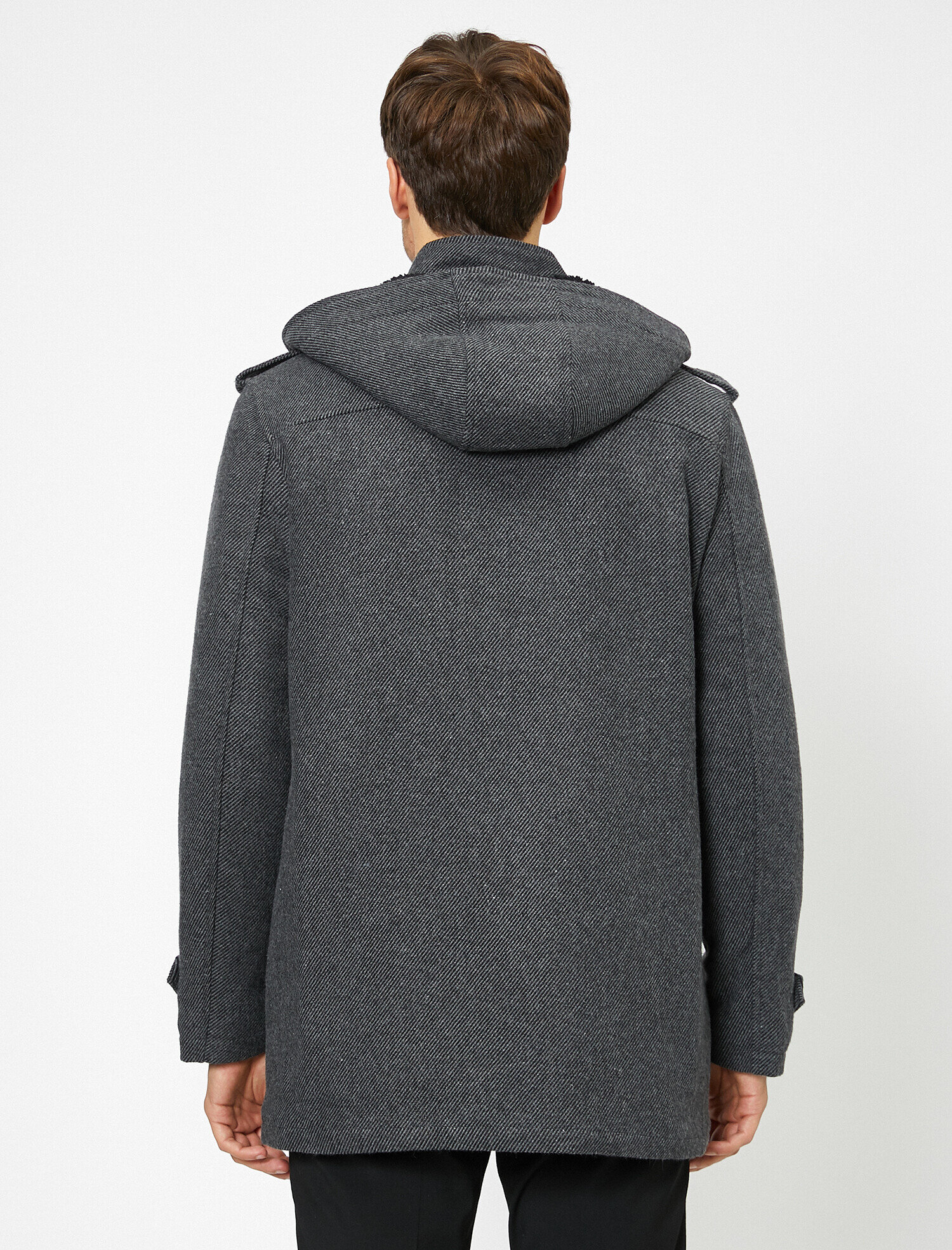   Düğmeli Kapüşonlu Uzun Kollu Kaban