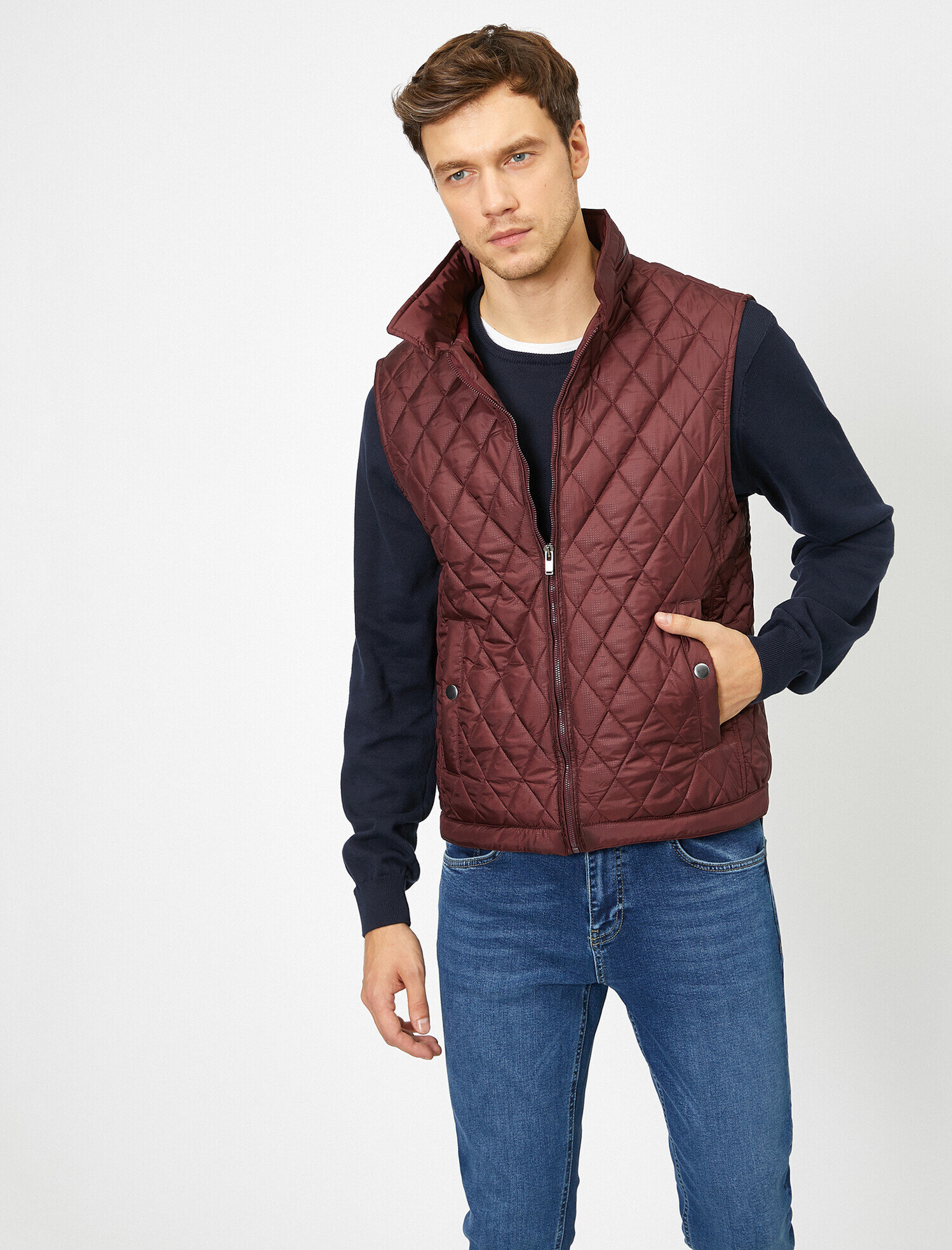 Kapitone Dik Yaka Cepli Yelek