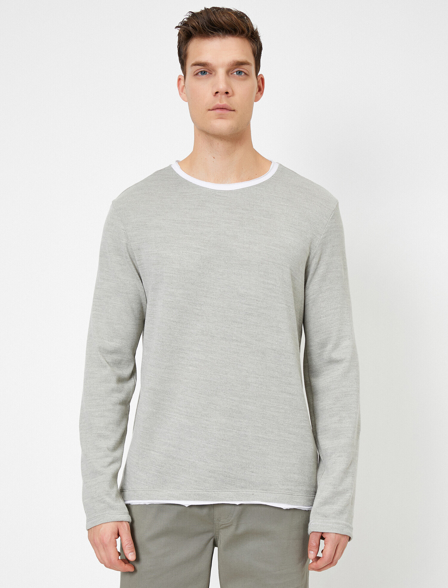   Bisiklet Yaka Tişört Detaylı Slim Fit Kazak