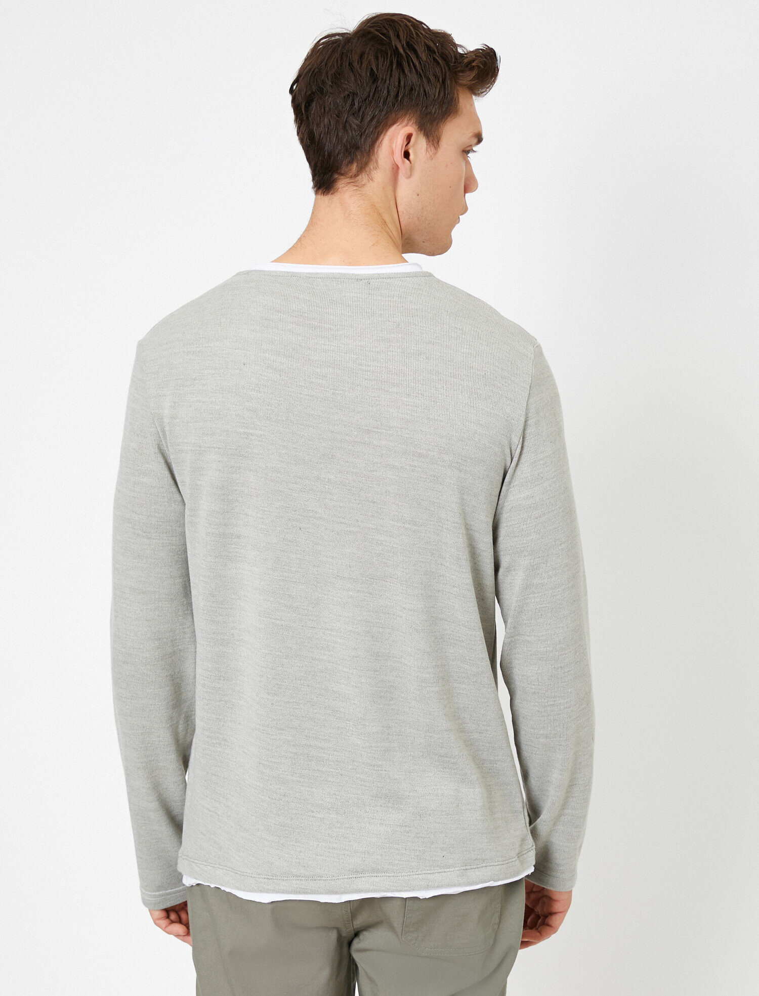   Bisiklet Yaka Tişört Detaylı Slim Fit Kazak