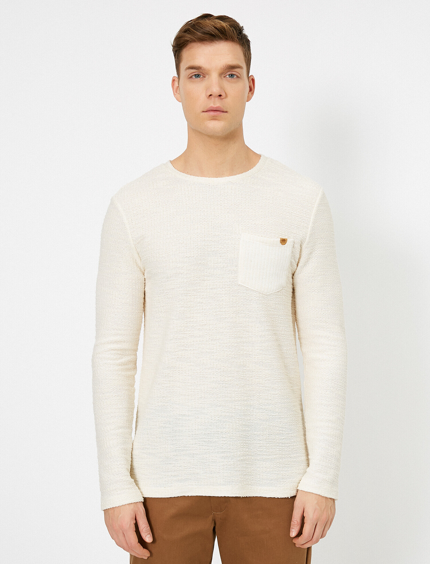 Bisiklet Yaka Cepli Slim Fit Kazak