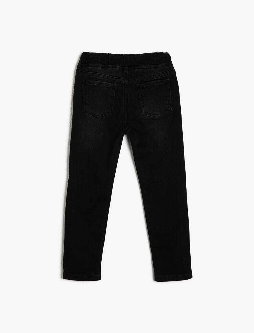  Erkek Çocuk Kot Pantolon Pamuklu Beli Bağlamalı - Straight Jean