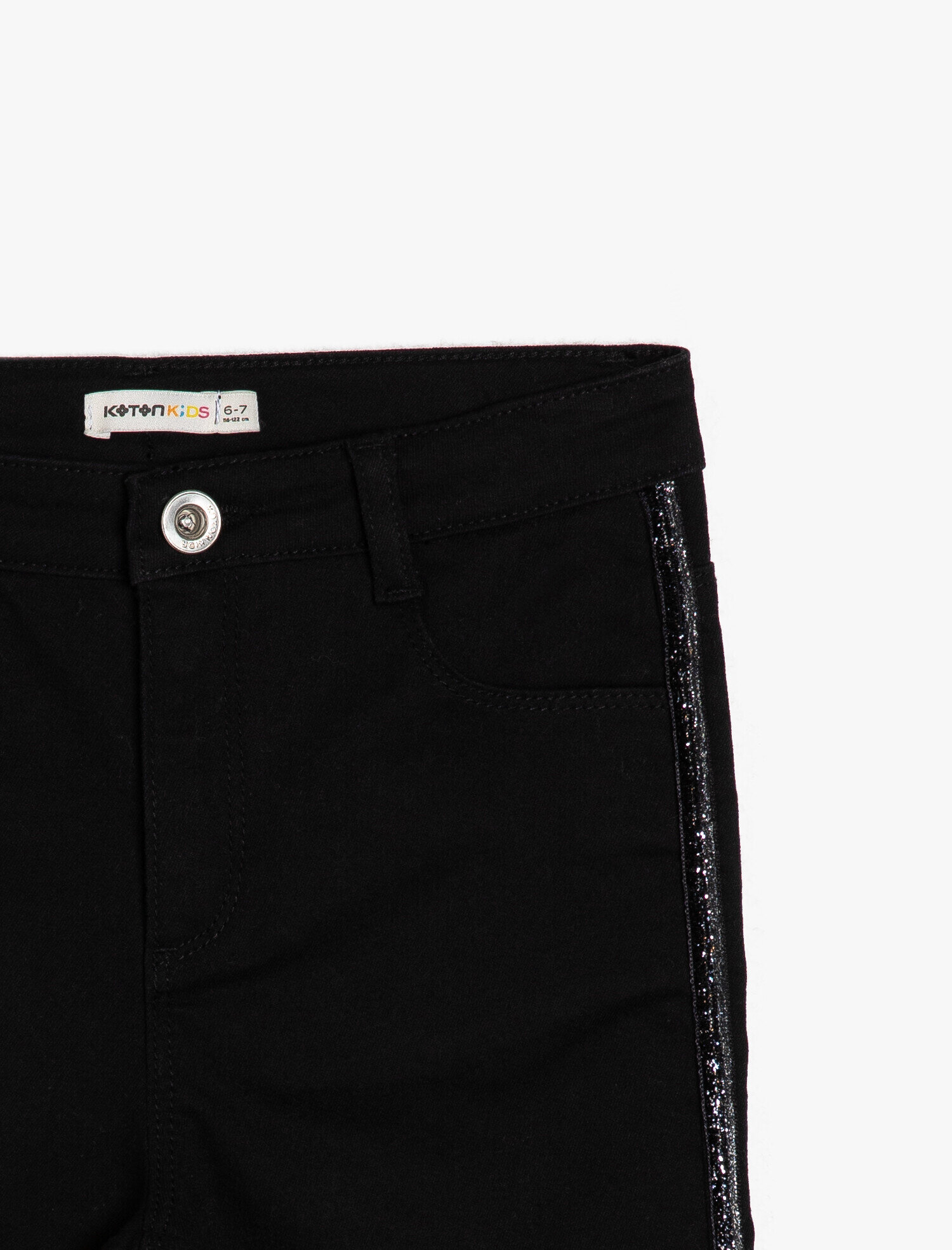  Kız Çocuk Simli Şerit Detaylı Cepli Kot Pantolon - Slim Jean