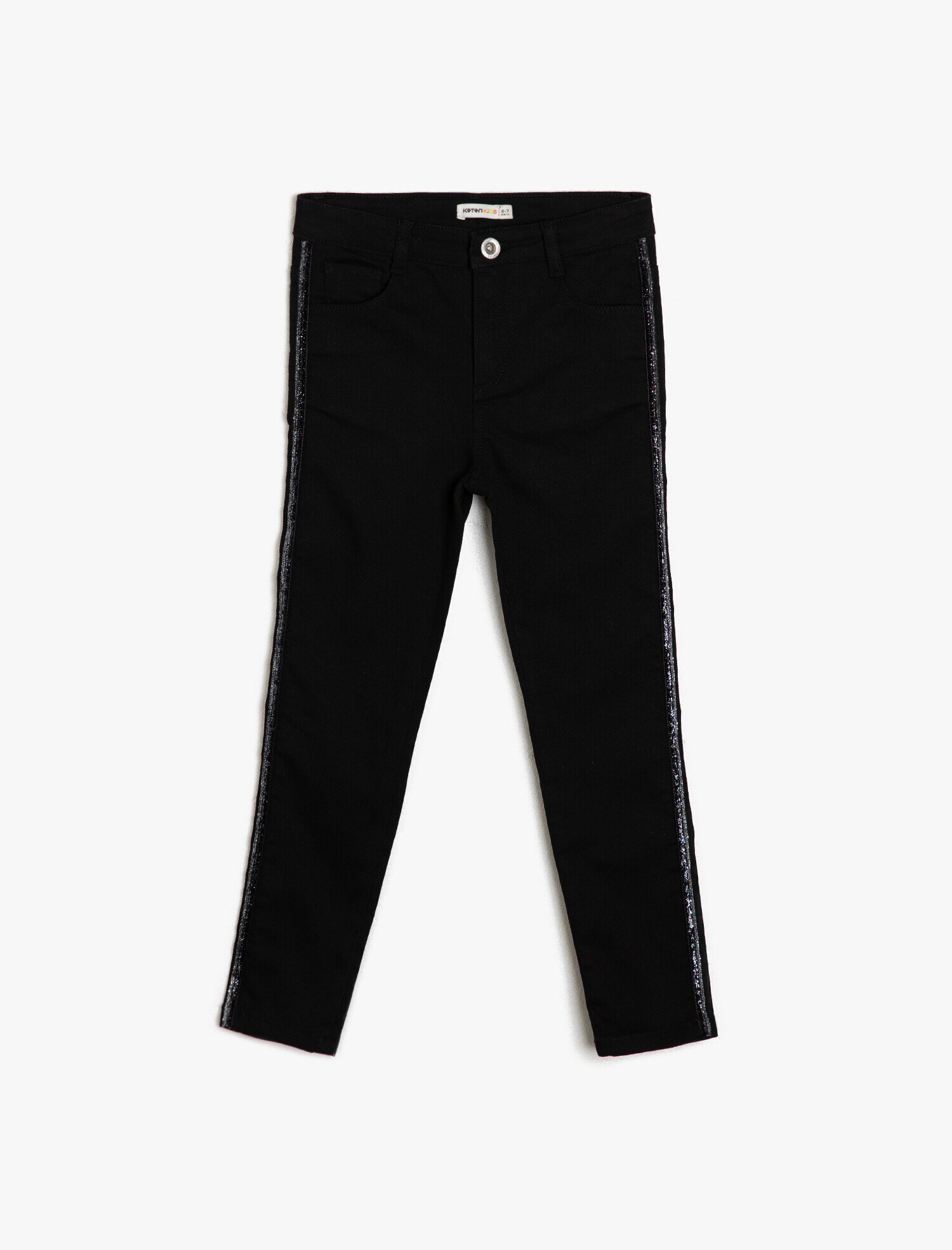  Kız Çocuk Simli Şerit Detaylı Cepli Kot Pantolon - Slim Jean