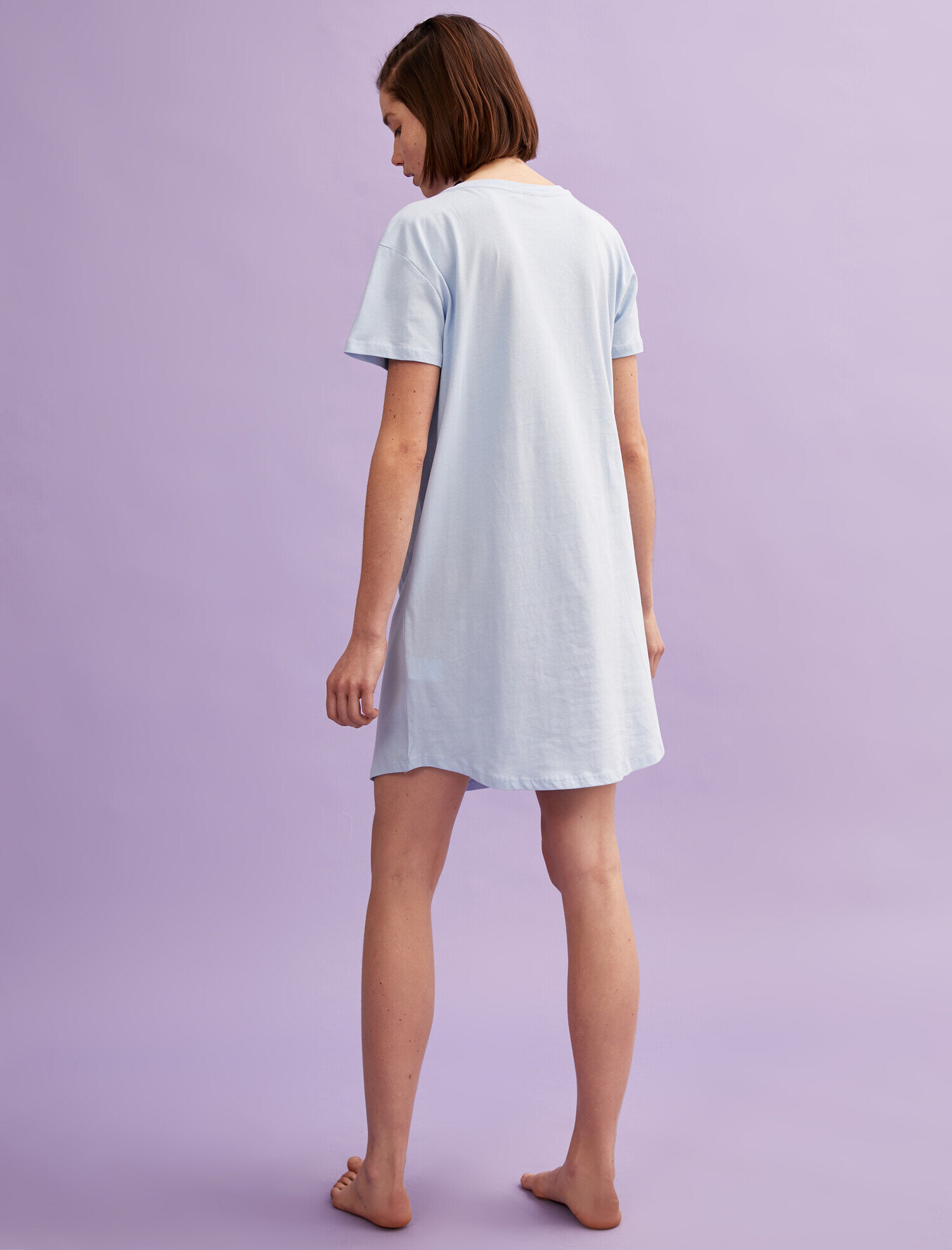   Snoopy Baskılı Gecelik Pamuklu Bisiklet Yaka Kısa Kollu