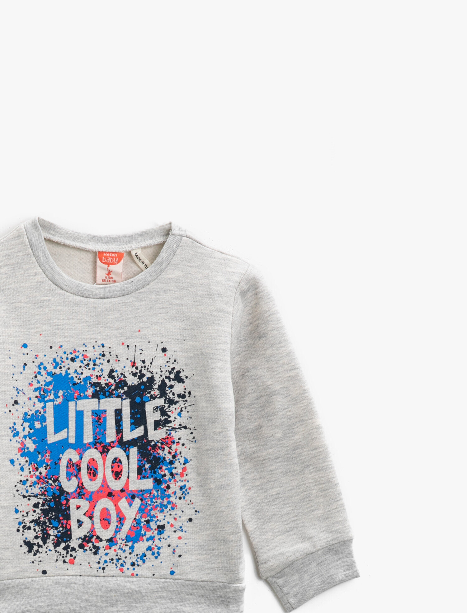 Erkek Bebek Pamuklu Yazılı Baskılı Bisiklet Yaka Uzun Kollu Sweatshirt