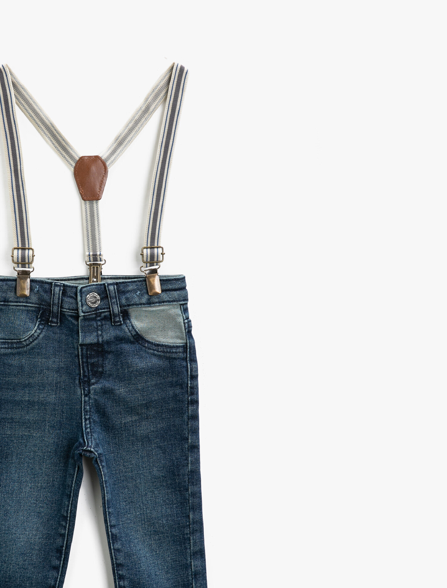  Erkek Bebek Kot Pantolon Slim Fit Rahat Kesim Askılı Cepli Pamuklu