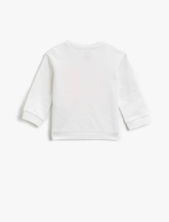 Kız Bebek Pamuklu Simli Baskılı Uzun Kollu Bisiklet Yaka Sweatshirt