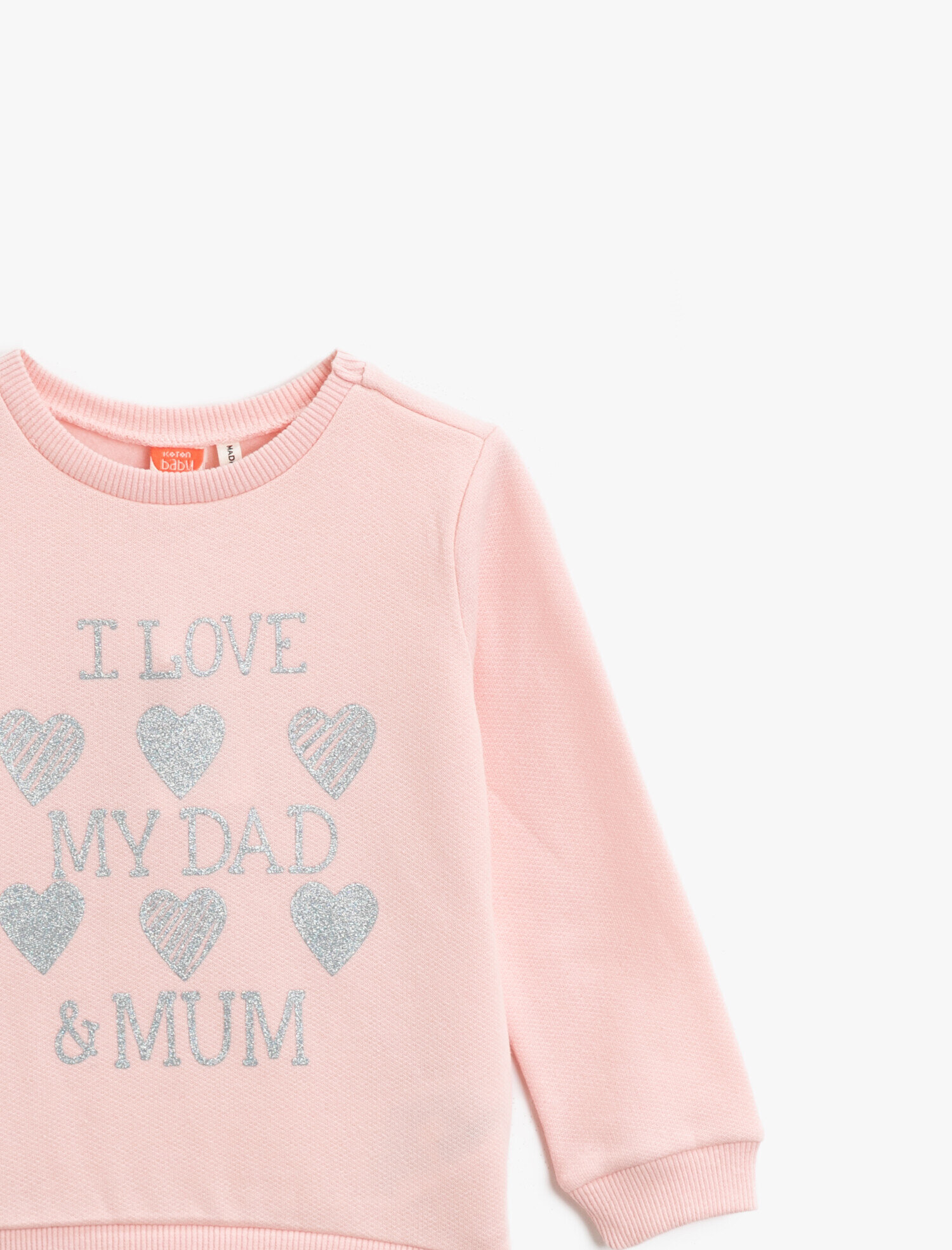  Kız Bebek Yazılı Baskılı Simli Pamuklu Bisiklet Yaka Uzun Kollu Sweatshirt