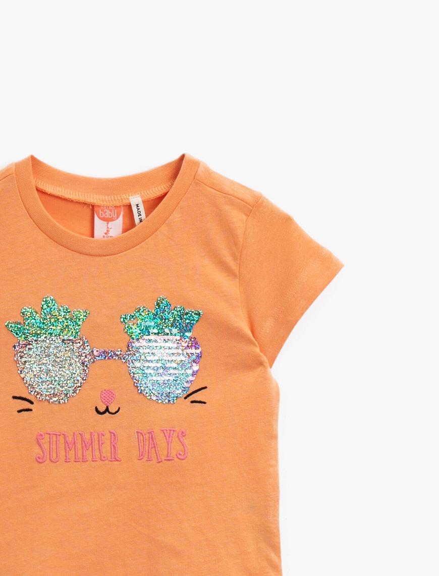  Kız Bebek Simli Tişört Yazı İşlemeli Pamuklu