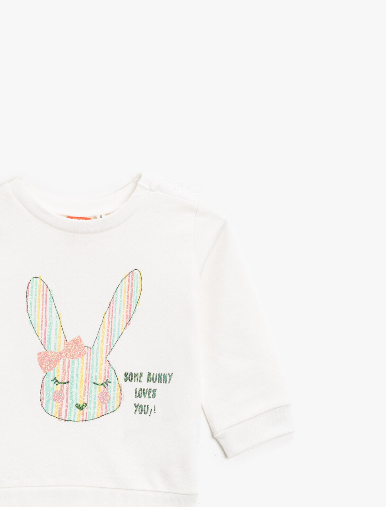  Kız Bebek Simli Baskılı Pamuklu Bisiklet Yaka Uzun Kollu Sweatshirt