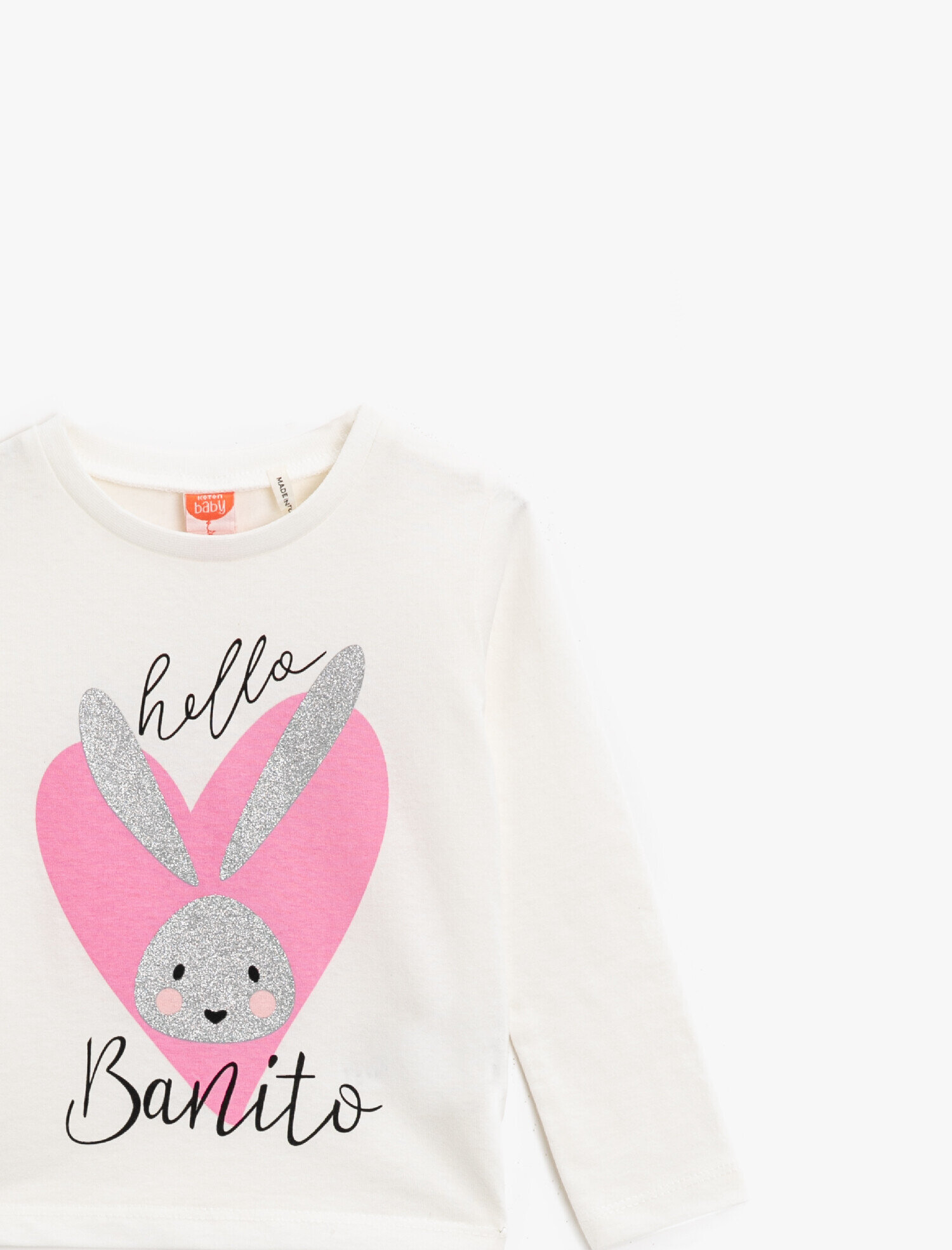  Kız Bebek Pamuklu Simli Baskılı Bisiklet Yaka Uzun Kollu Tişört