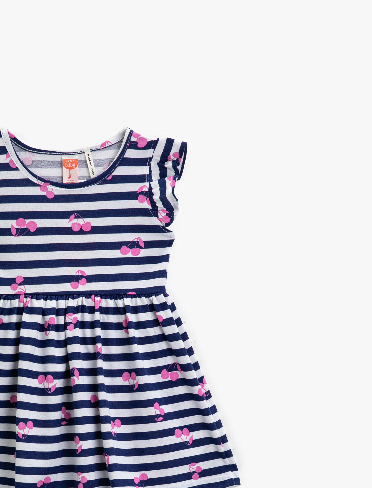 Kız Bebek Çizgili Elbise Pamuklu Bisiklet Yaka Baskılı
