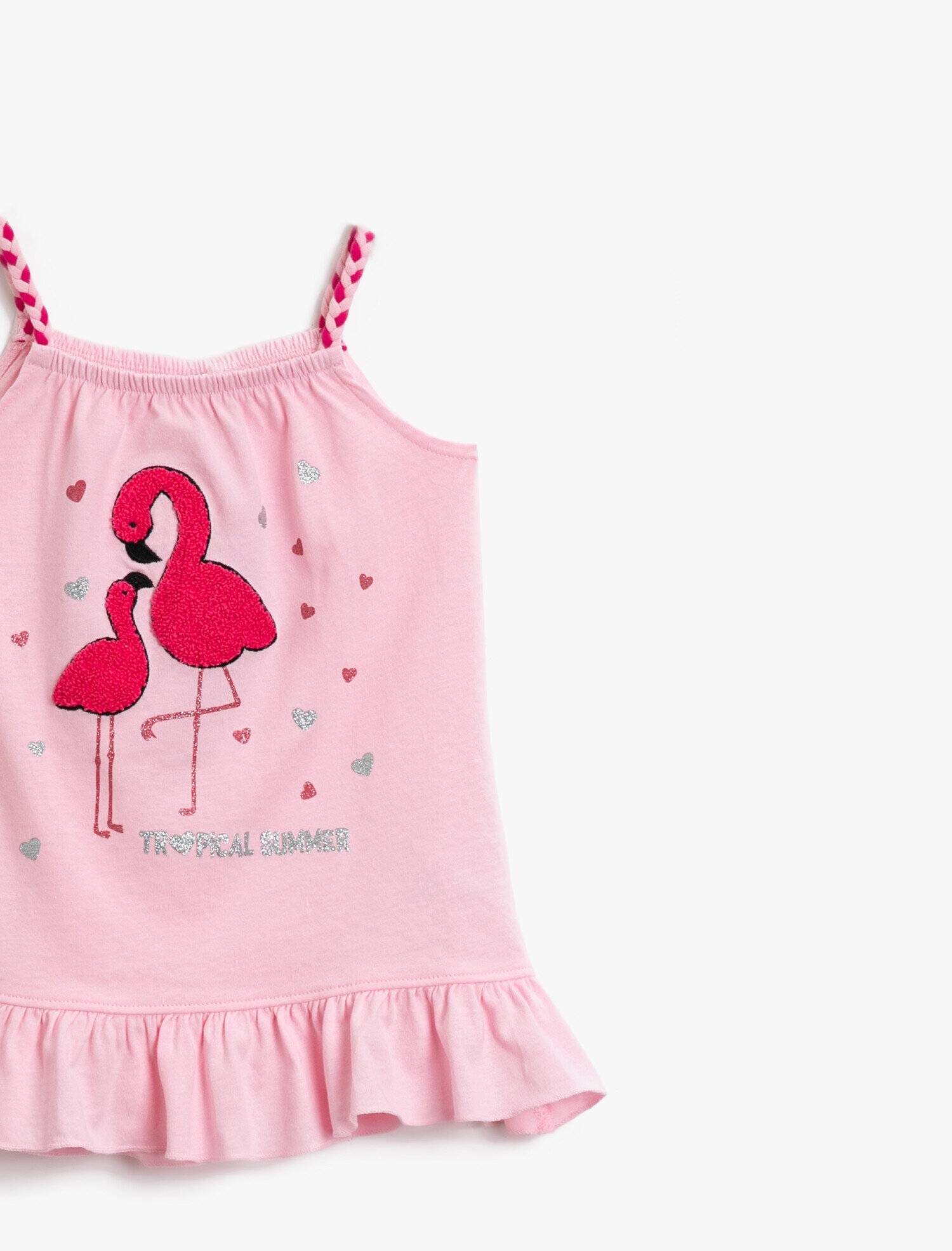  Kız Bebek Fırfırlı Elbise Simli Baskılı Pamuklu