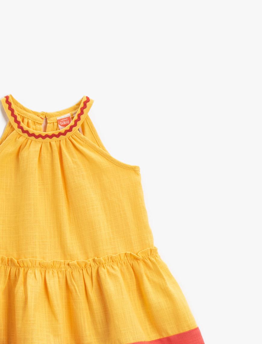  Kız Bebek Renk Bloklu Elbise Pamuklu