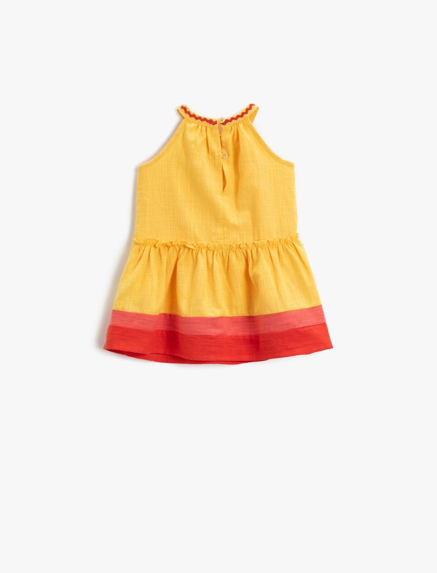  Kız Bebek Renk Bloklu Elbise Pamuklu