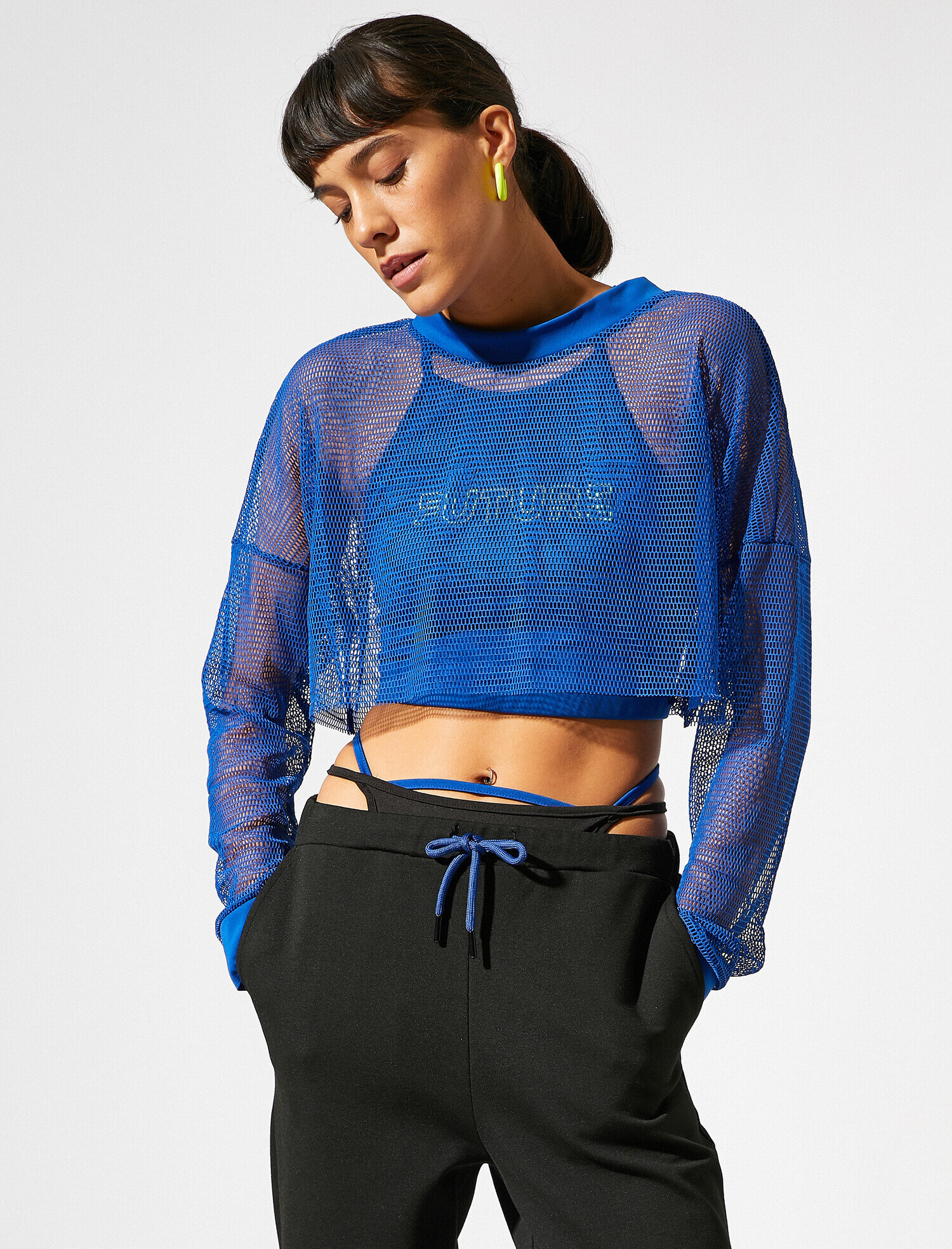   File Crop Sweatshirt Uzun Kollu Bisiklet Yaka