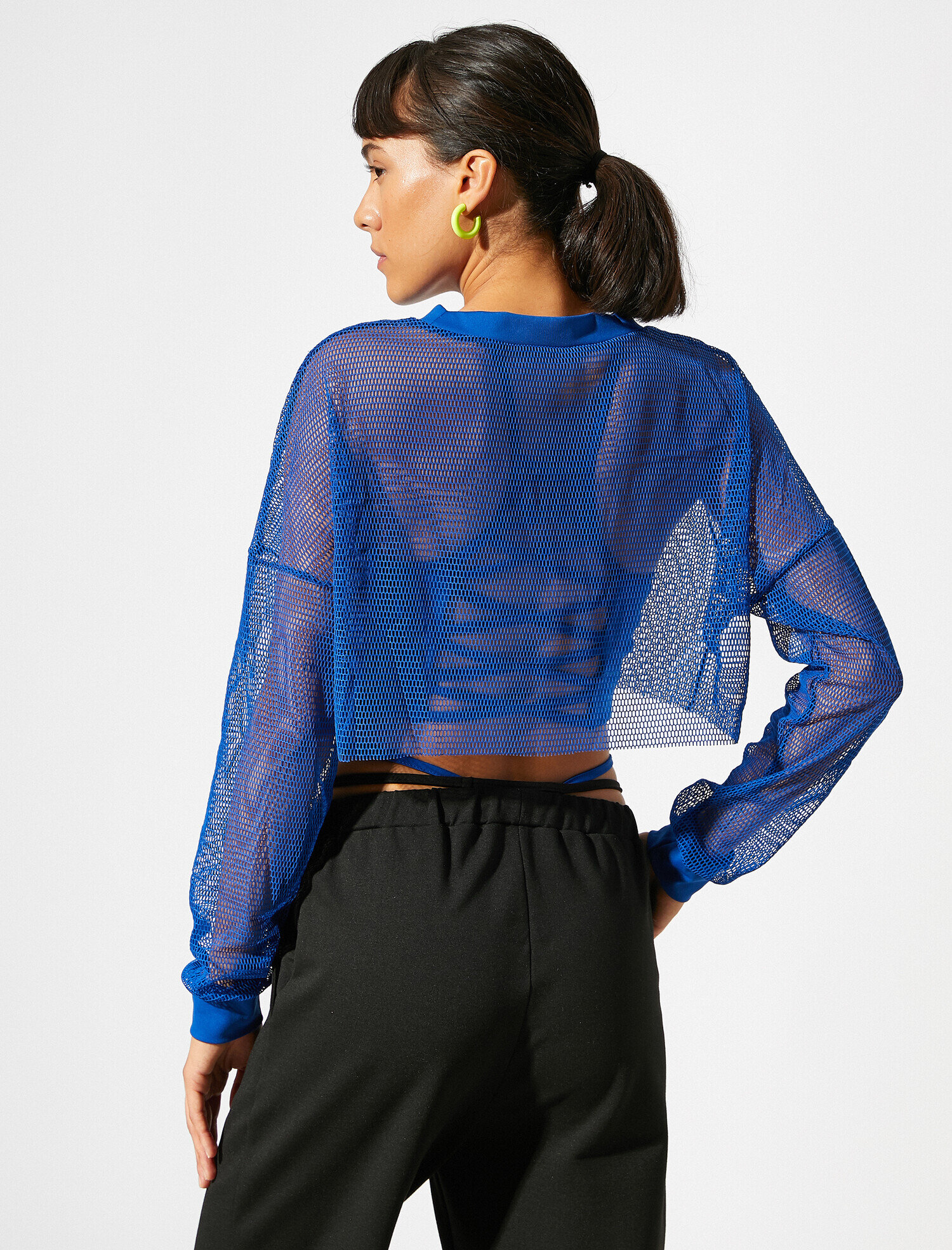   File Crop Sweatshirt Uzun Kollu Bisiklet Yaka