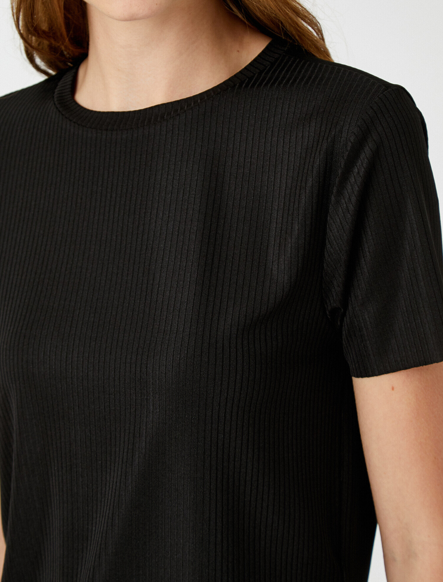   Fitilli Tişört Bisiklet Yaka Kısa Kollu