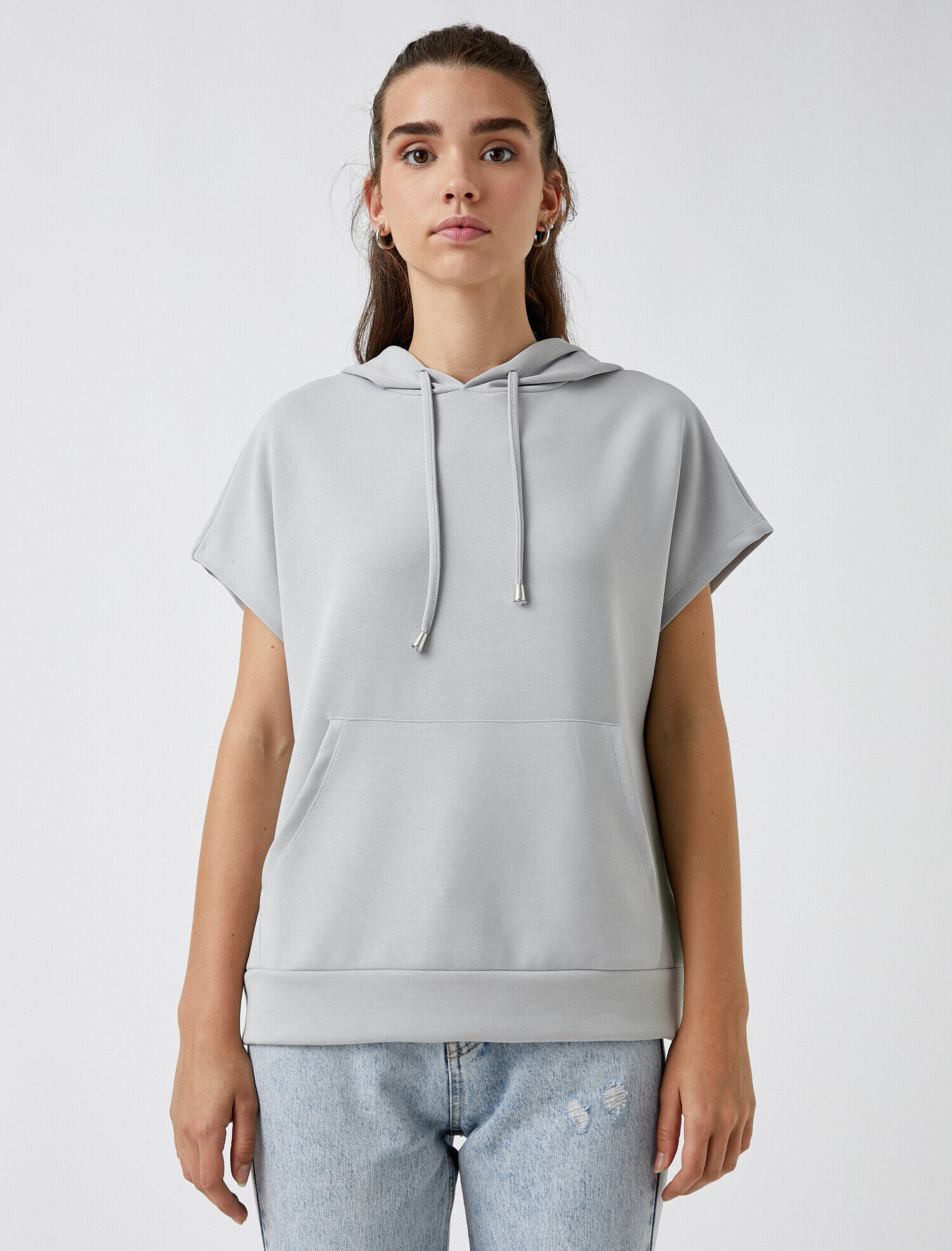   Kısa Kollu Sweatshirt Kapüşonlu