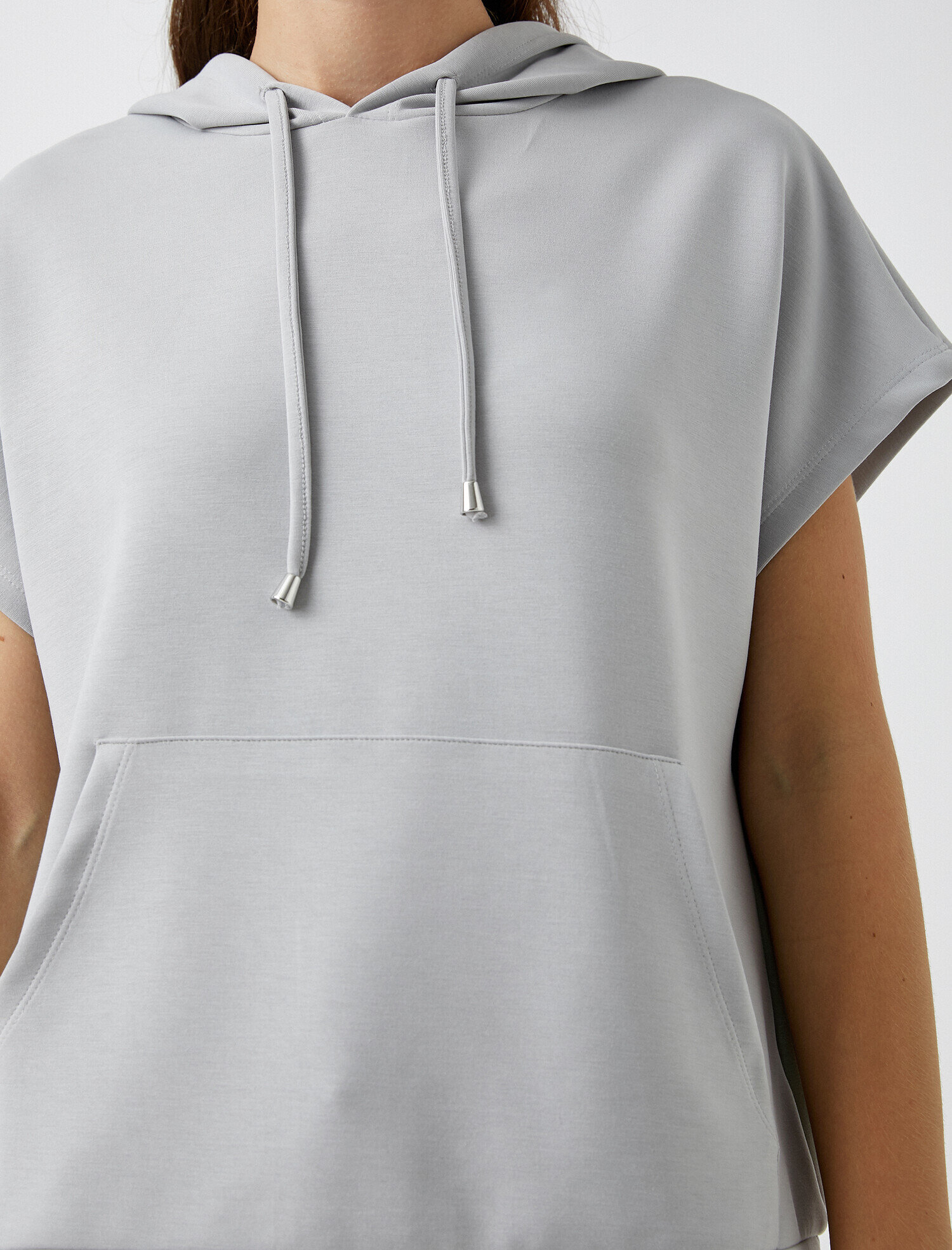   Kısa Kollu Sweatshirt Kapüşonlu