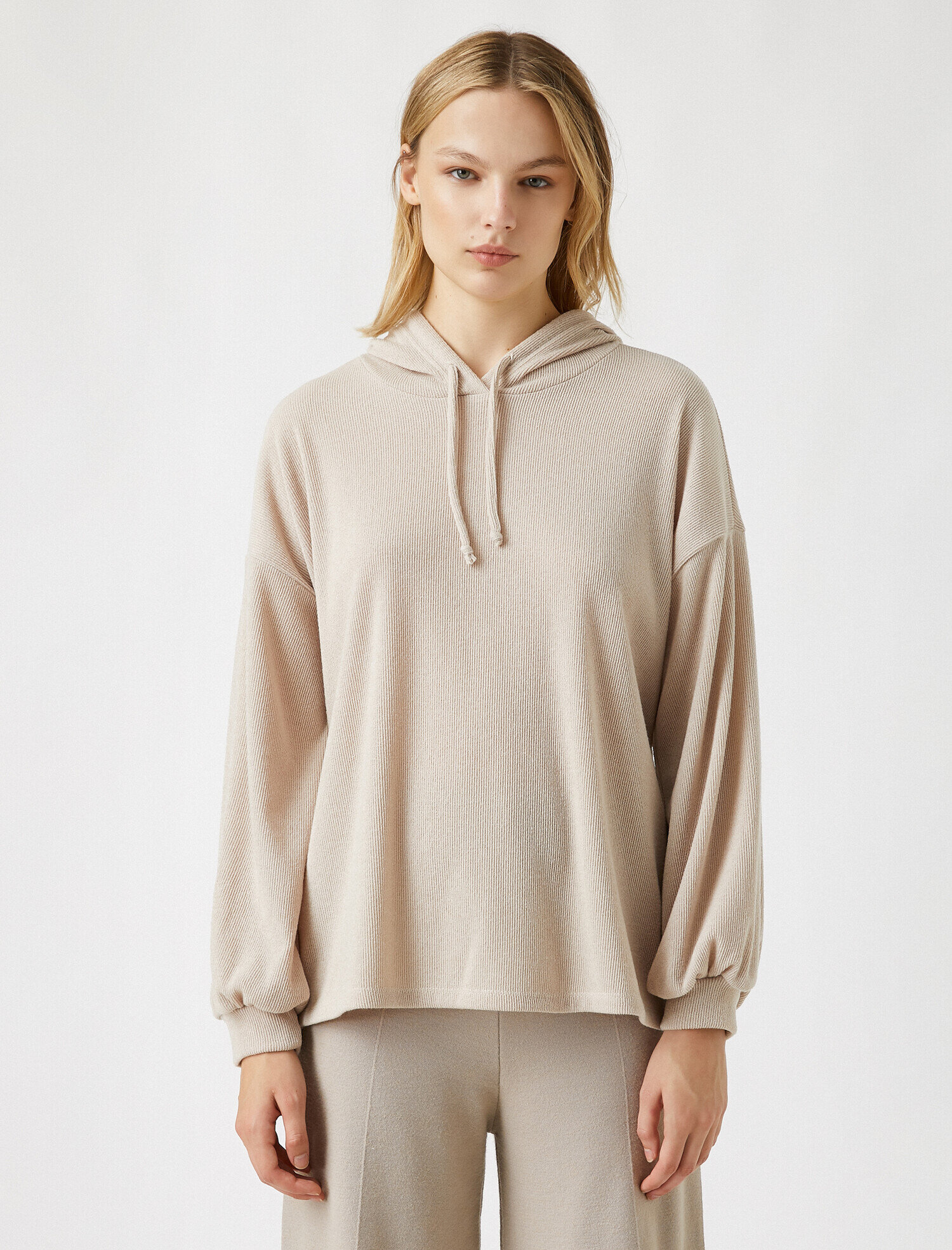 Kapüşonlu Fitilli Sweatshirt