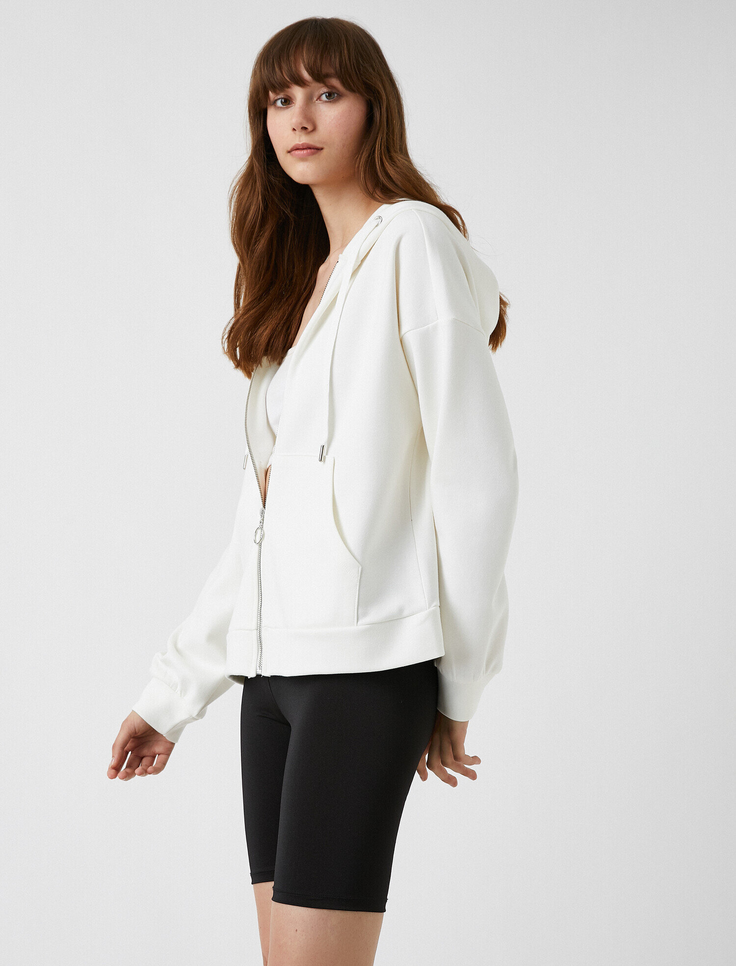   Fermuarlı Sweatshirt Kapüşonlu