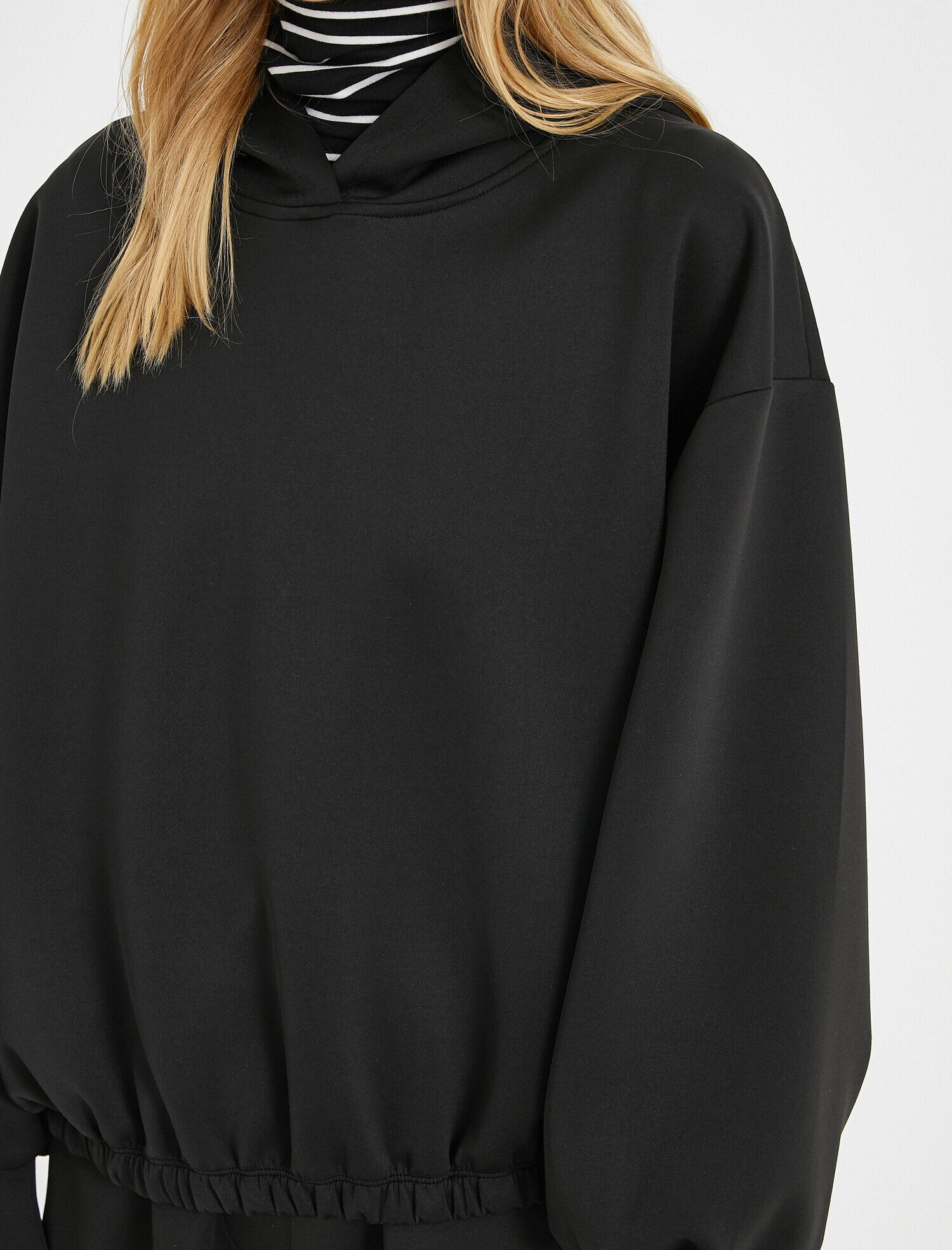   Kapüşonlu Sweatshirt Beli Lastikli Düşük Omuz