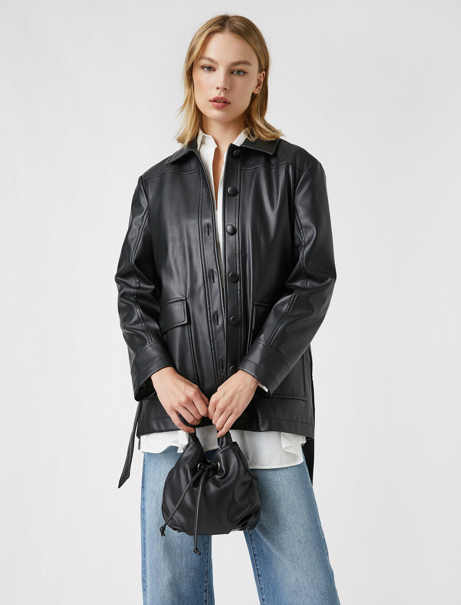  Kadın Suni Deri Çanta Büzgülü Bağcıklı