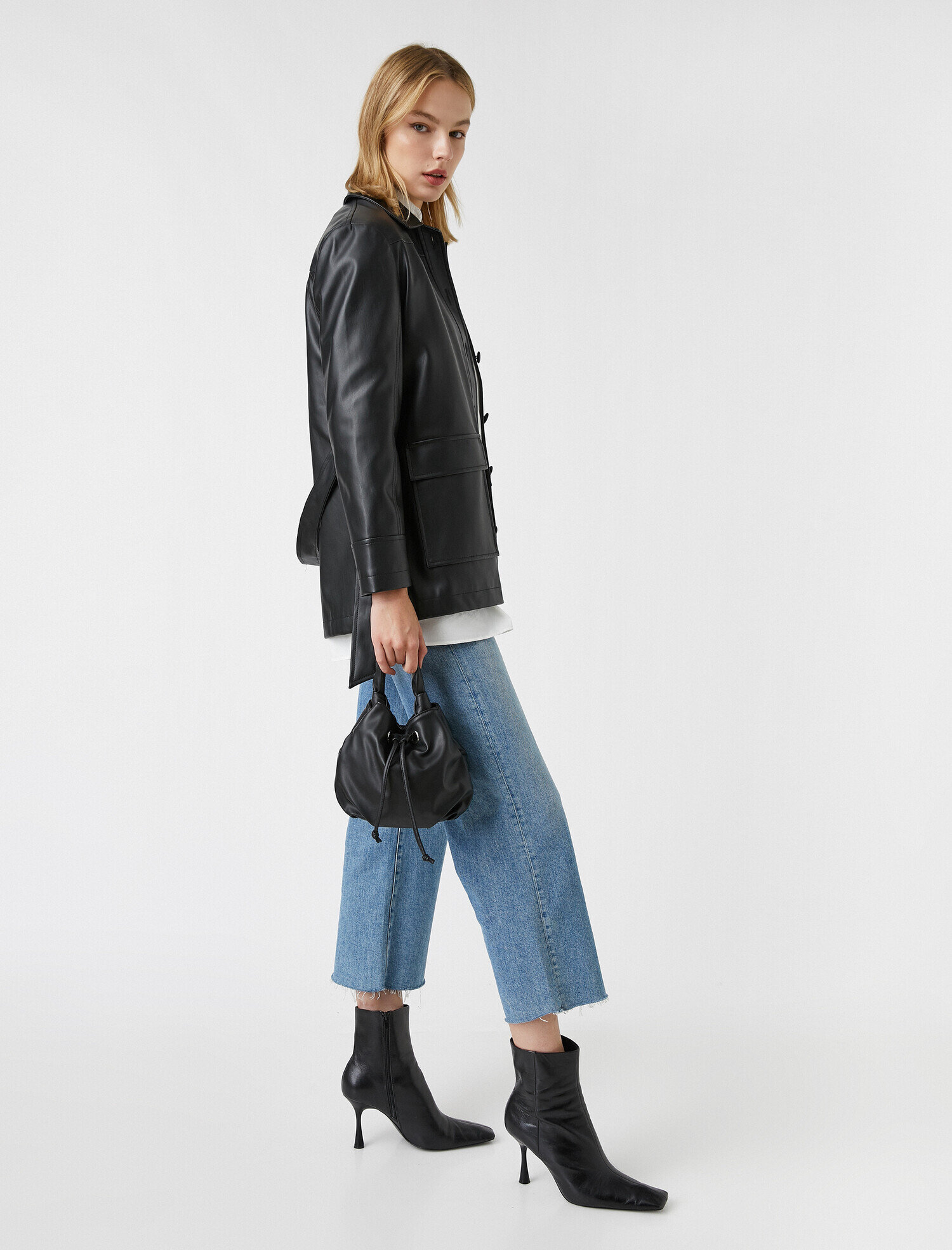  Kadın Suni Deri Çanta Büzgülü Bağcıklı