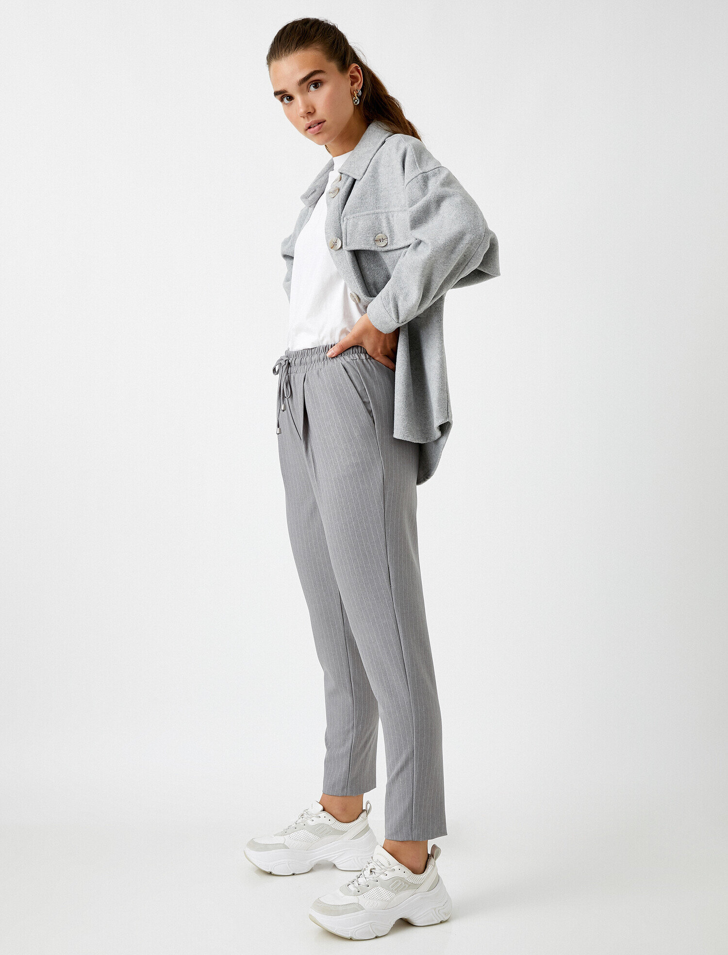 Çizgili Jogger Pantolon Beli Bağcıklı